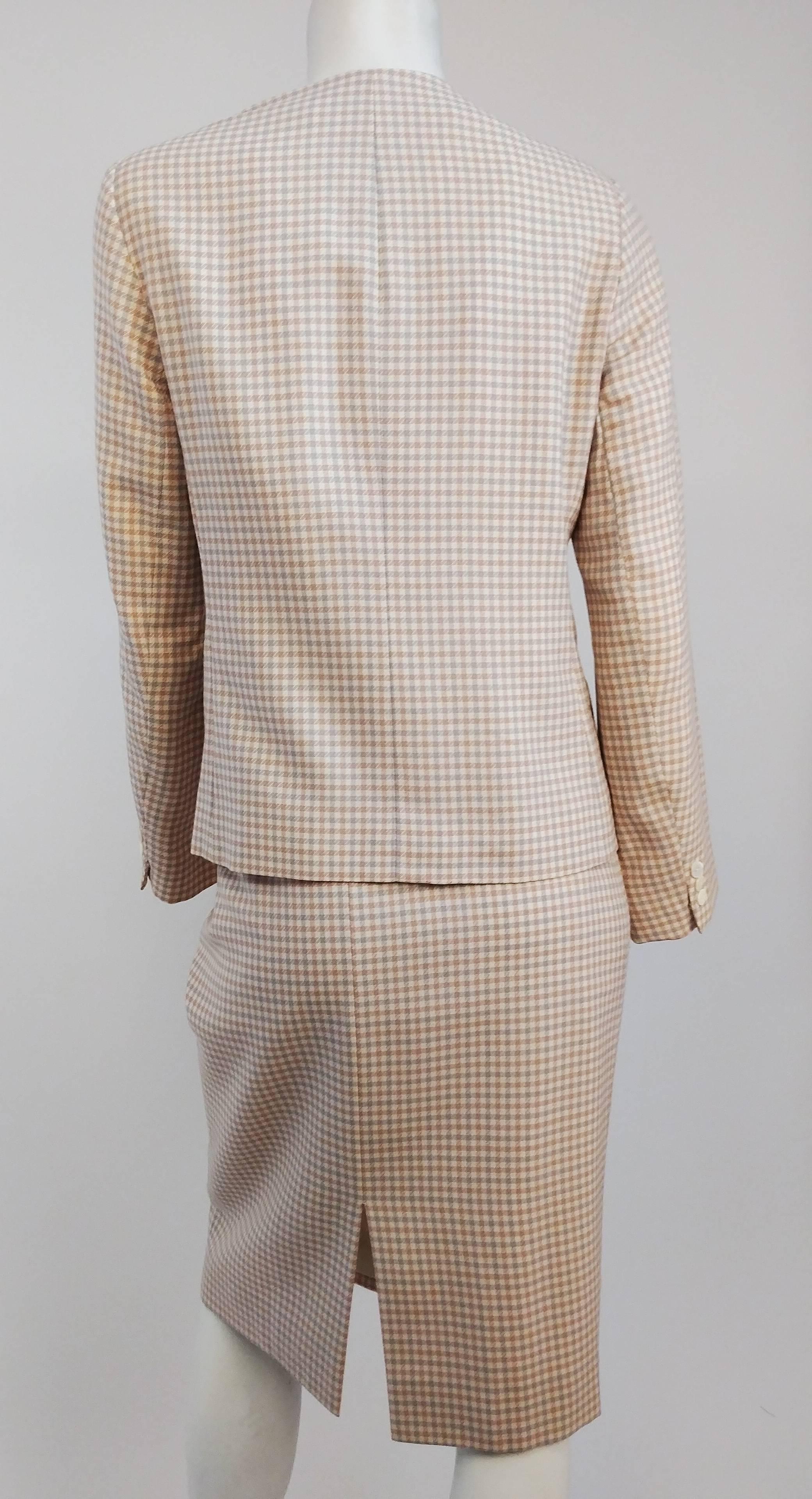 1980s Jaeger Two Piece Gingham Skirt Suit In Good Condition For Sale In San Francisco, CA