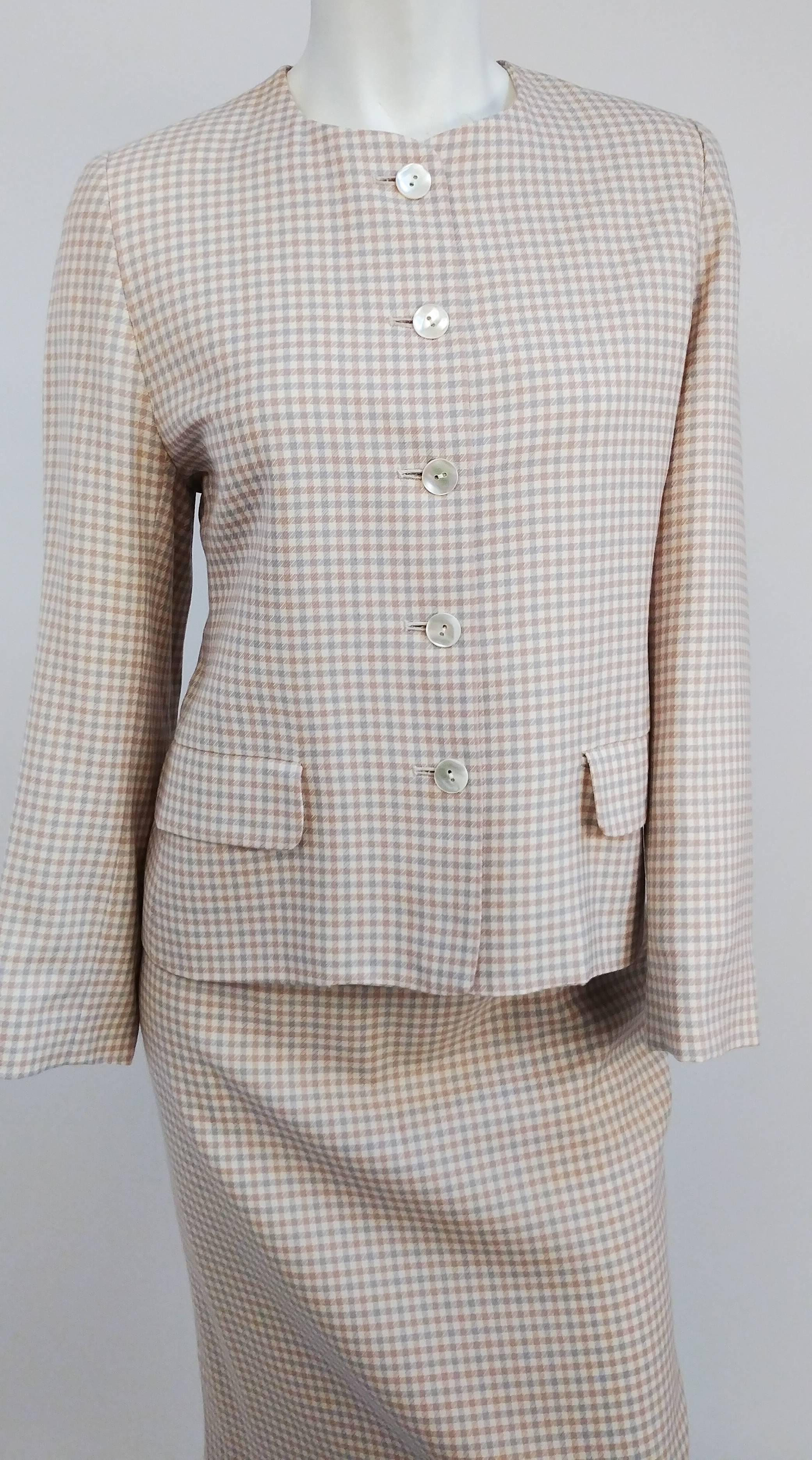 1980s Jaeger Two Piece Gingham Skirt Suit. 