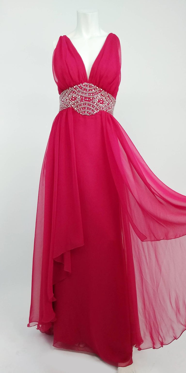 Robe De Soirée Mike Benet Avec Incrustations De Strass - Taille 8, Style Empire, Rose, Occasion Très Bon état