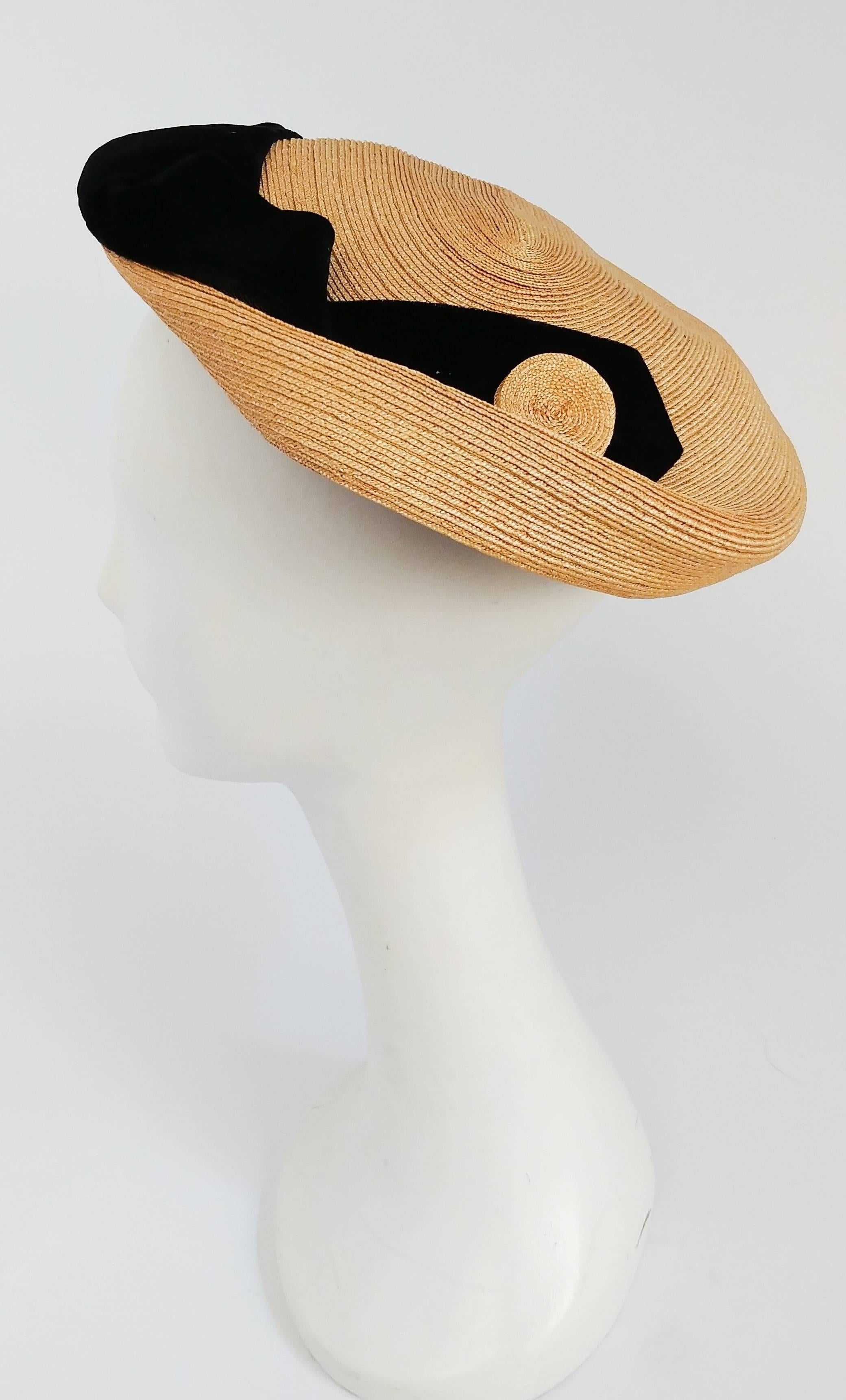 1950s Schiaparelli Straw & Velvet Hat In Excellent Condition In San Francisco, CA