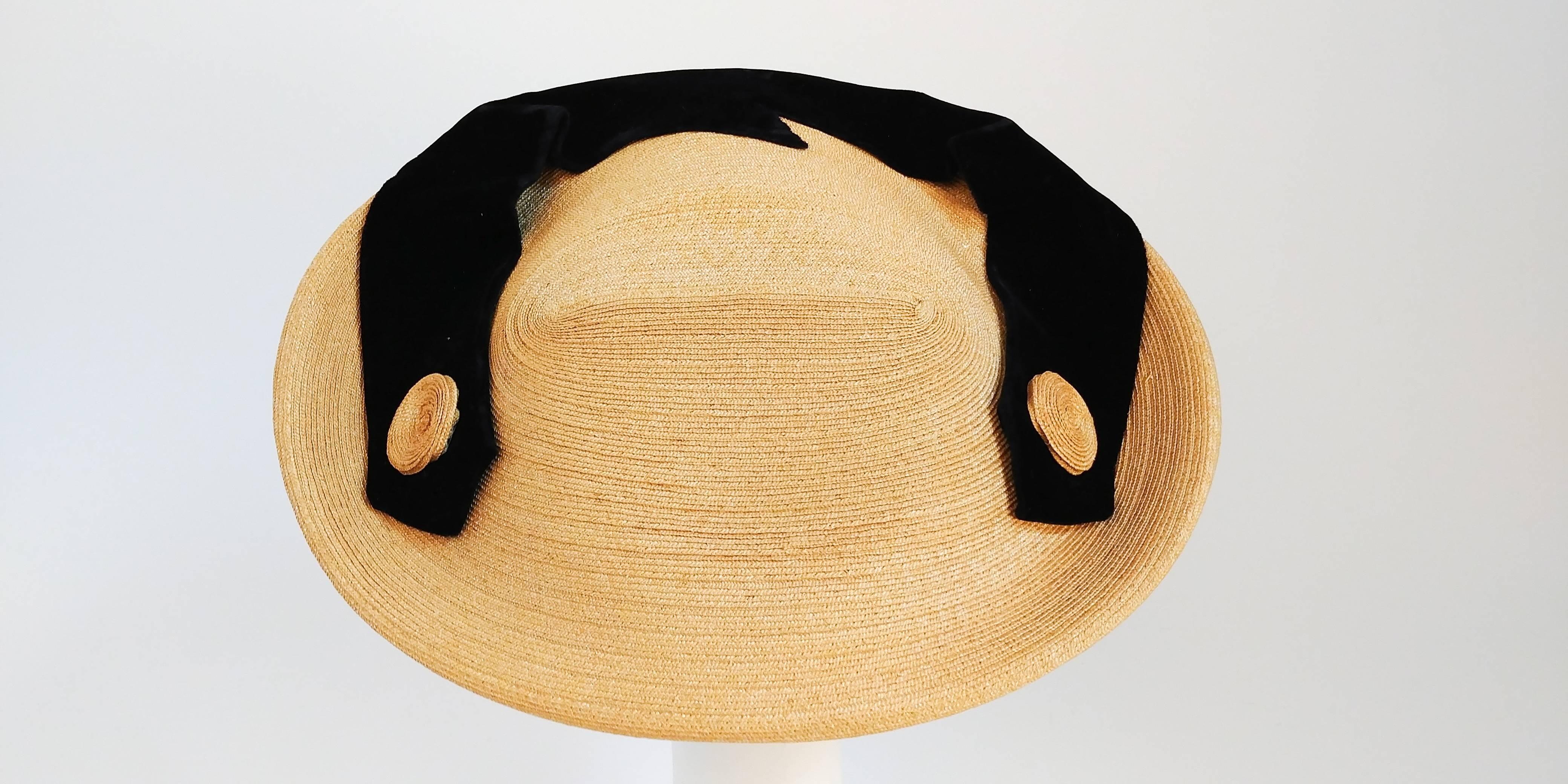 Women's 1950s Schiaparelli Straw & Velvet Hat