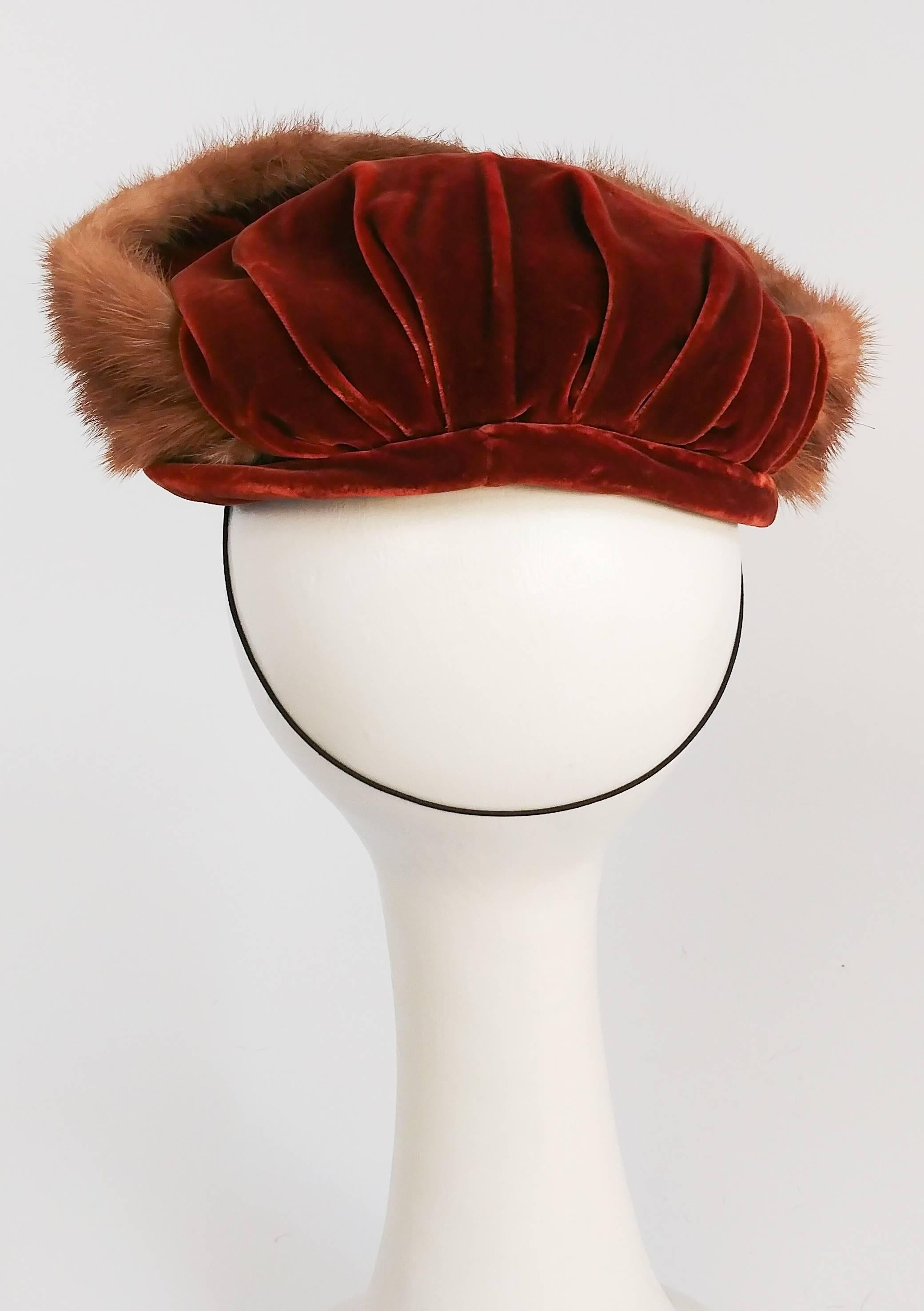 Brown 1940s Velvet & Mink Hat