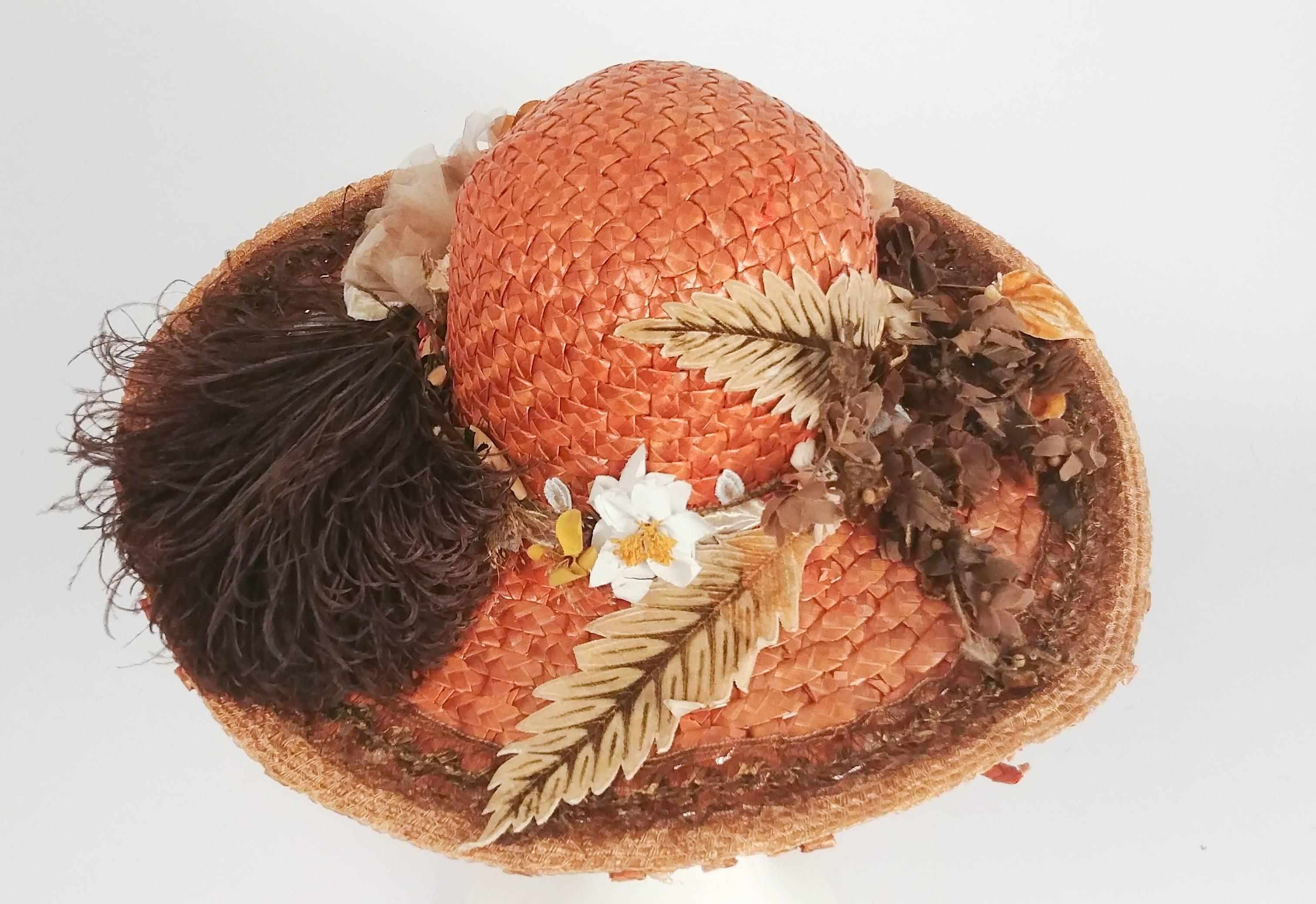 Edwardian Summer Daytime Hat w/ Flowers & Feathers In Good Condition For Sale In San Francisco, CA