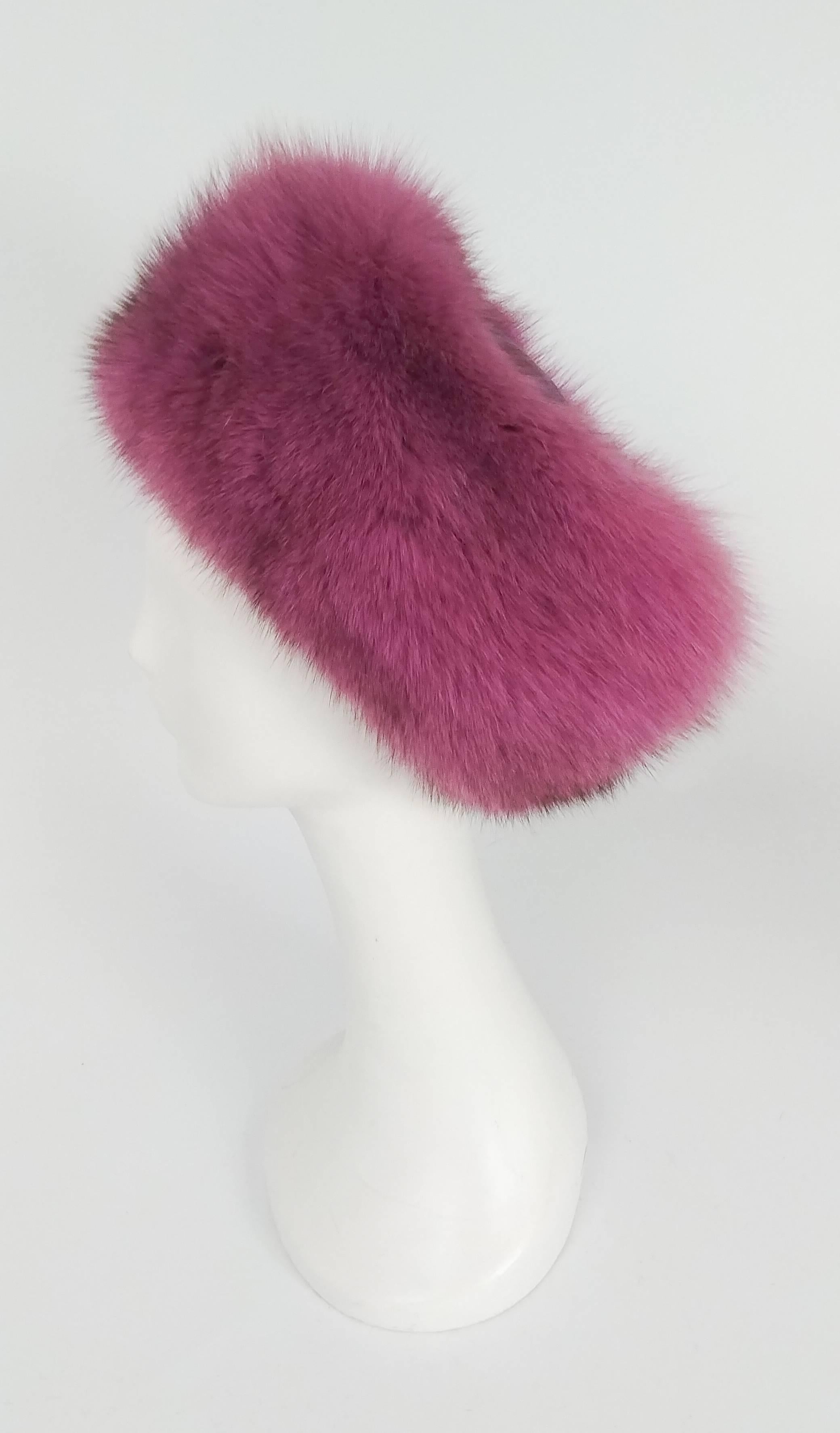1960s Purple Fox Fur and Leather Hat.