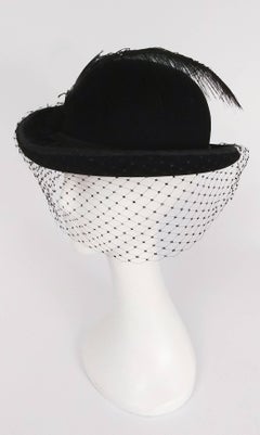 1960s Women's Bowler Hat w/ Veil & Feather
