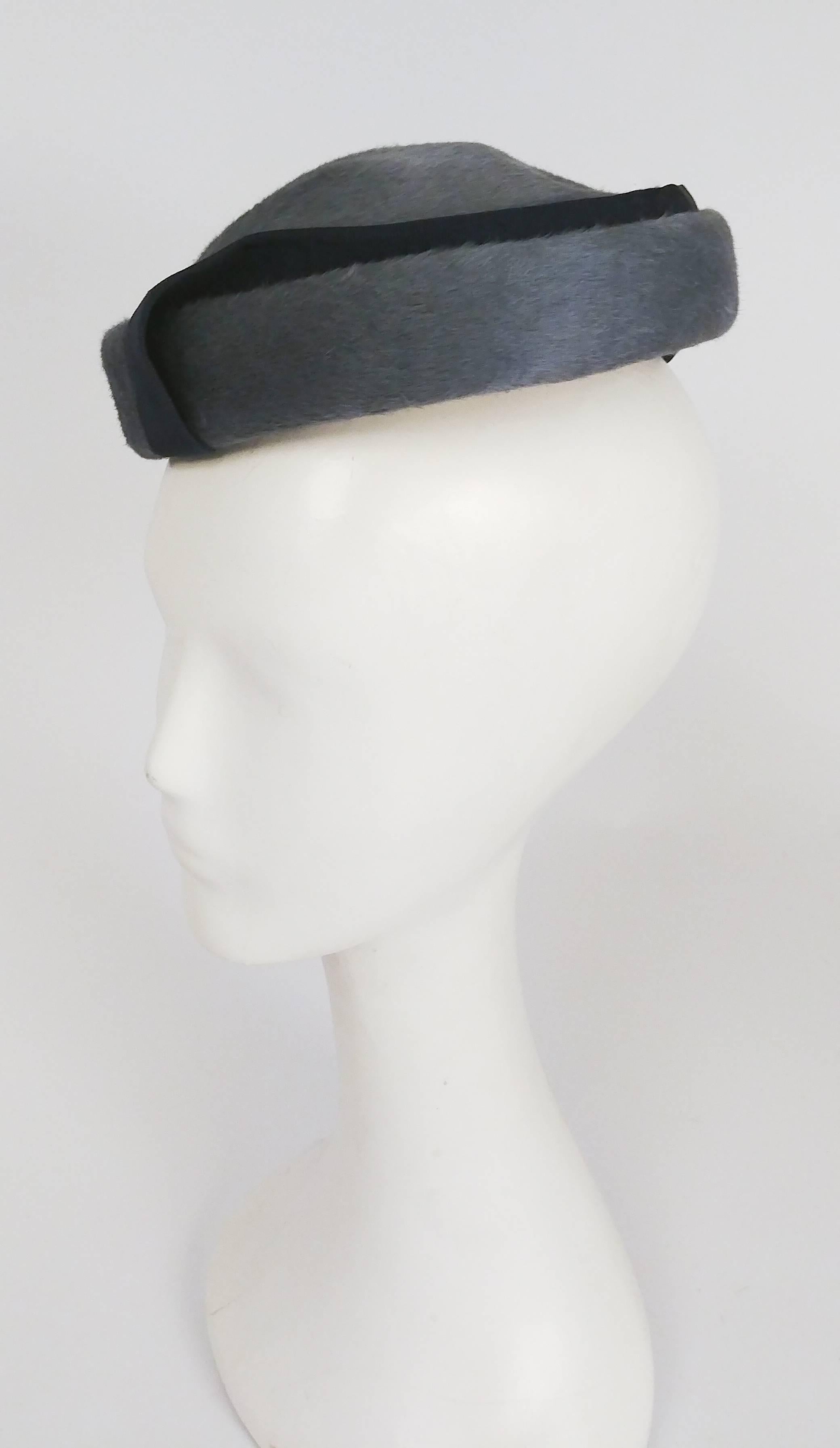 1950s Grey Hat w/ Wrapping Ribbon Detail. Saks 5th Avenue.