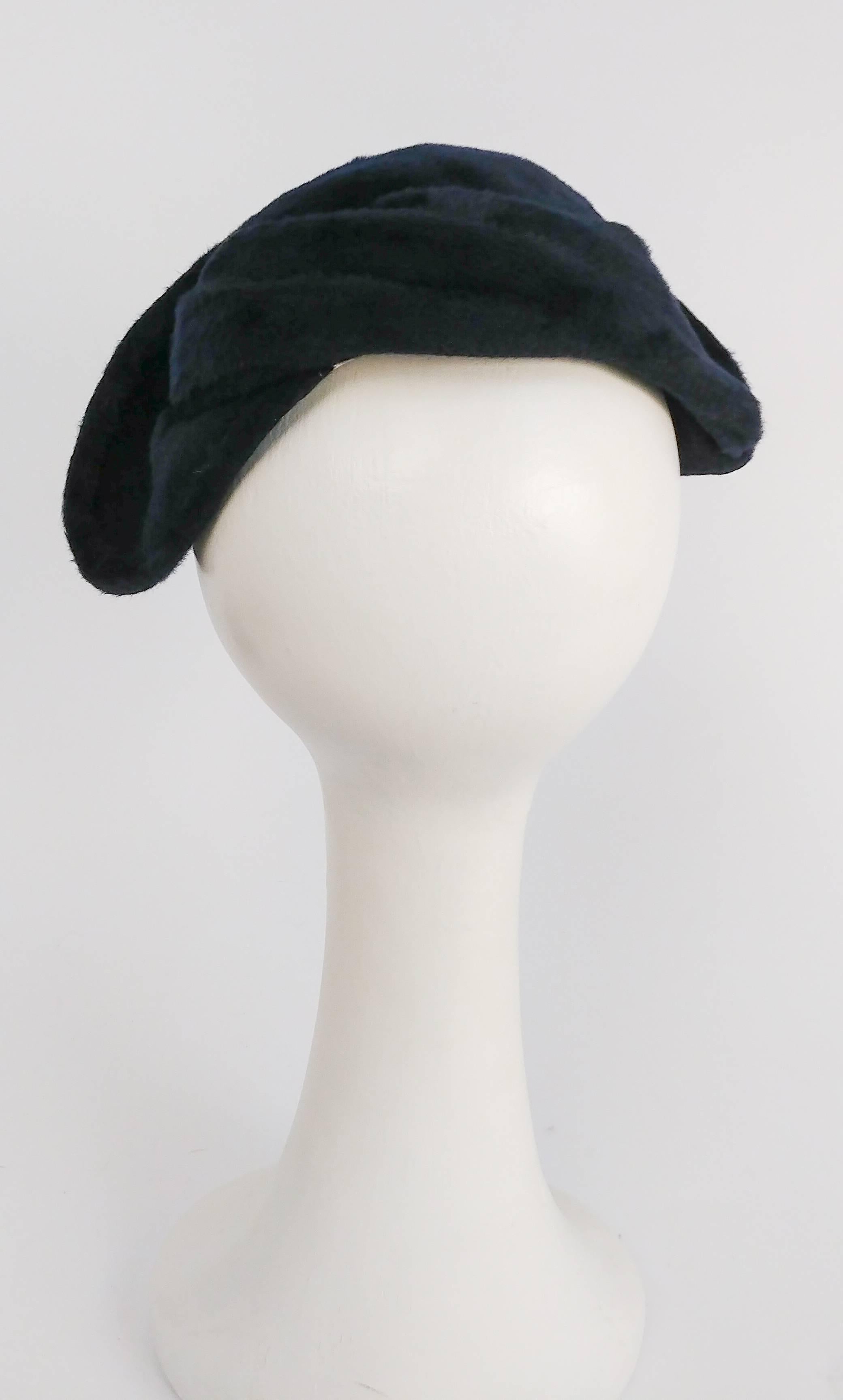 Black 1950s Navy Blue Felt Hat For Sale