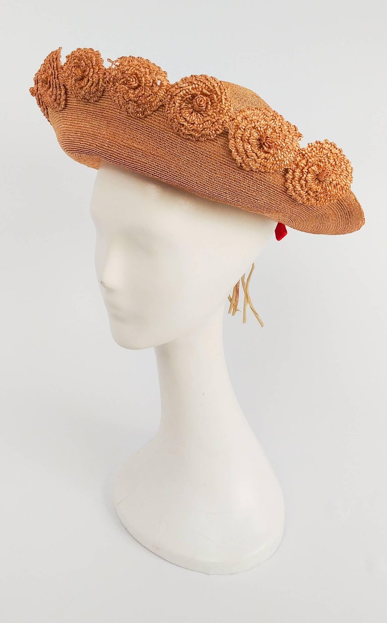 1940s Straw Hat w/ Red Ribbon For Sale at 1stDibs straw hat red