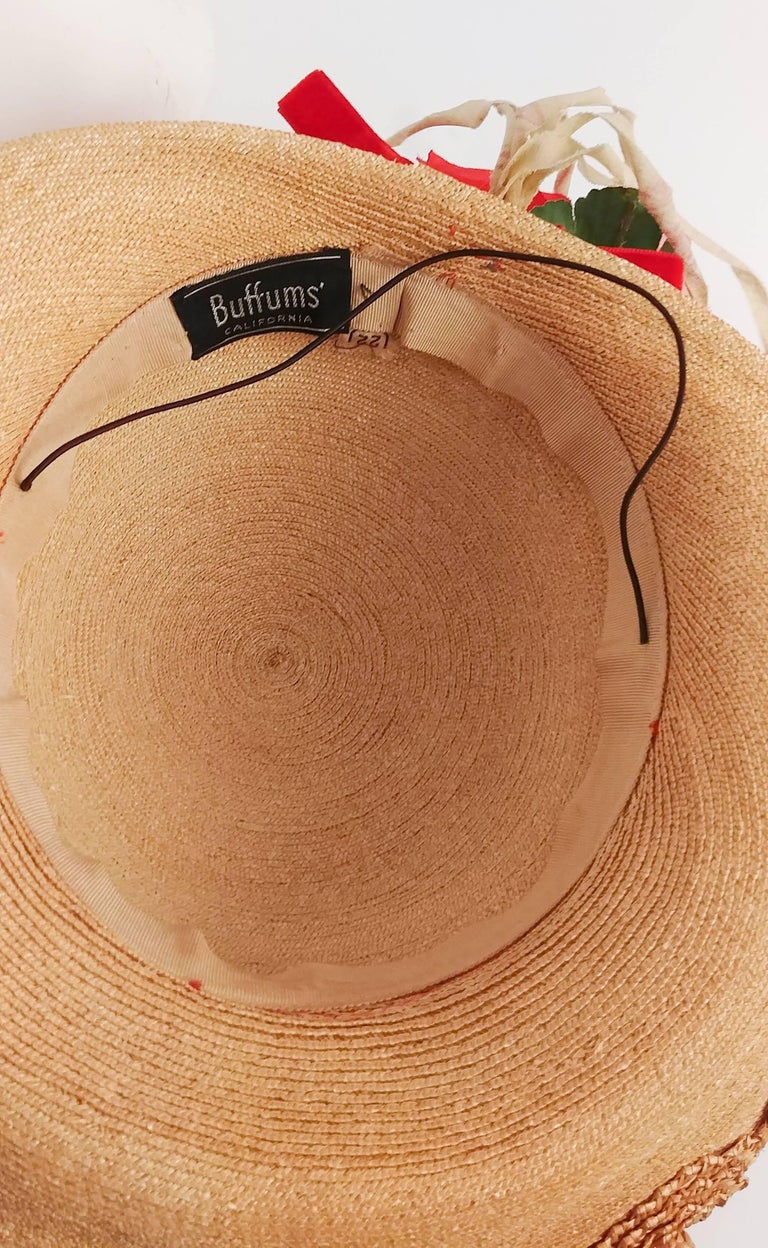 1940s Straw Hat w/ Red Ribbon For Sale at 1stDibs straw hat red