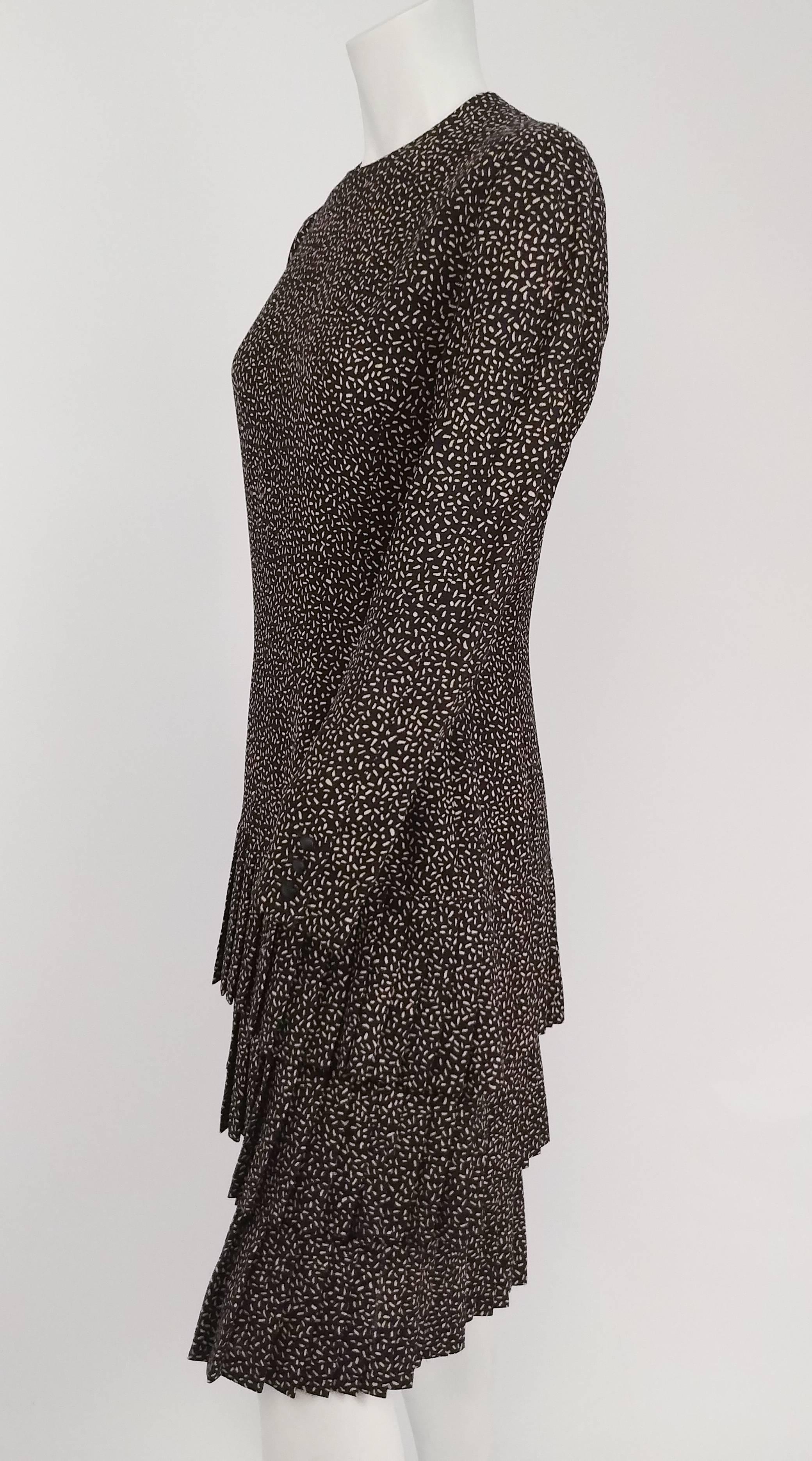 1980s Escada Drop Waist Pleated Dress. Wool blend fabric. Fully lined. 