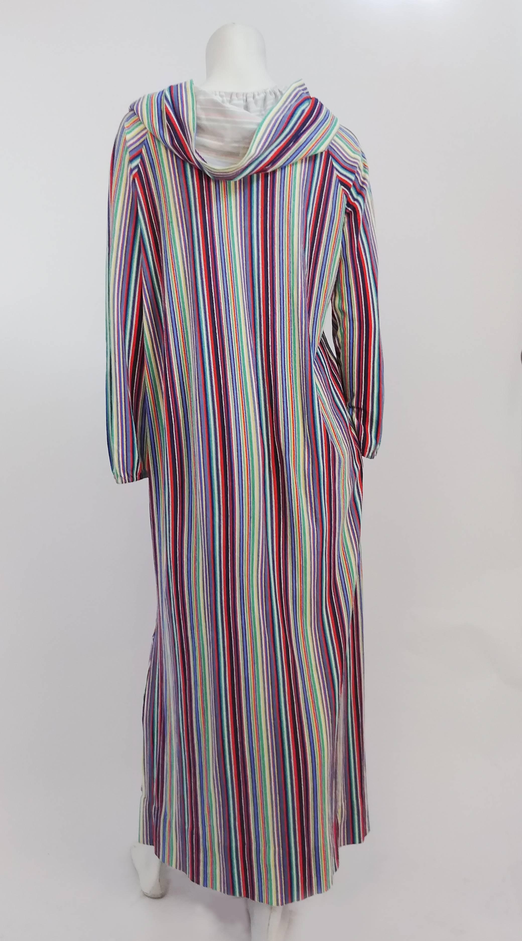 Gray 1970s Rainbow Striped Hooded Coverup For Sale