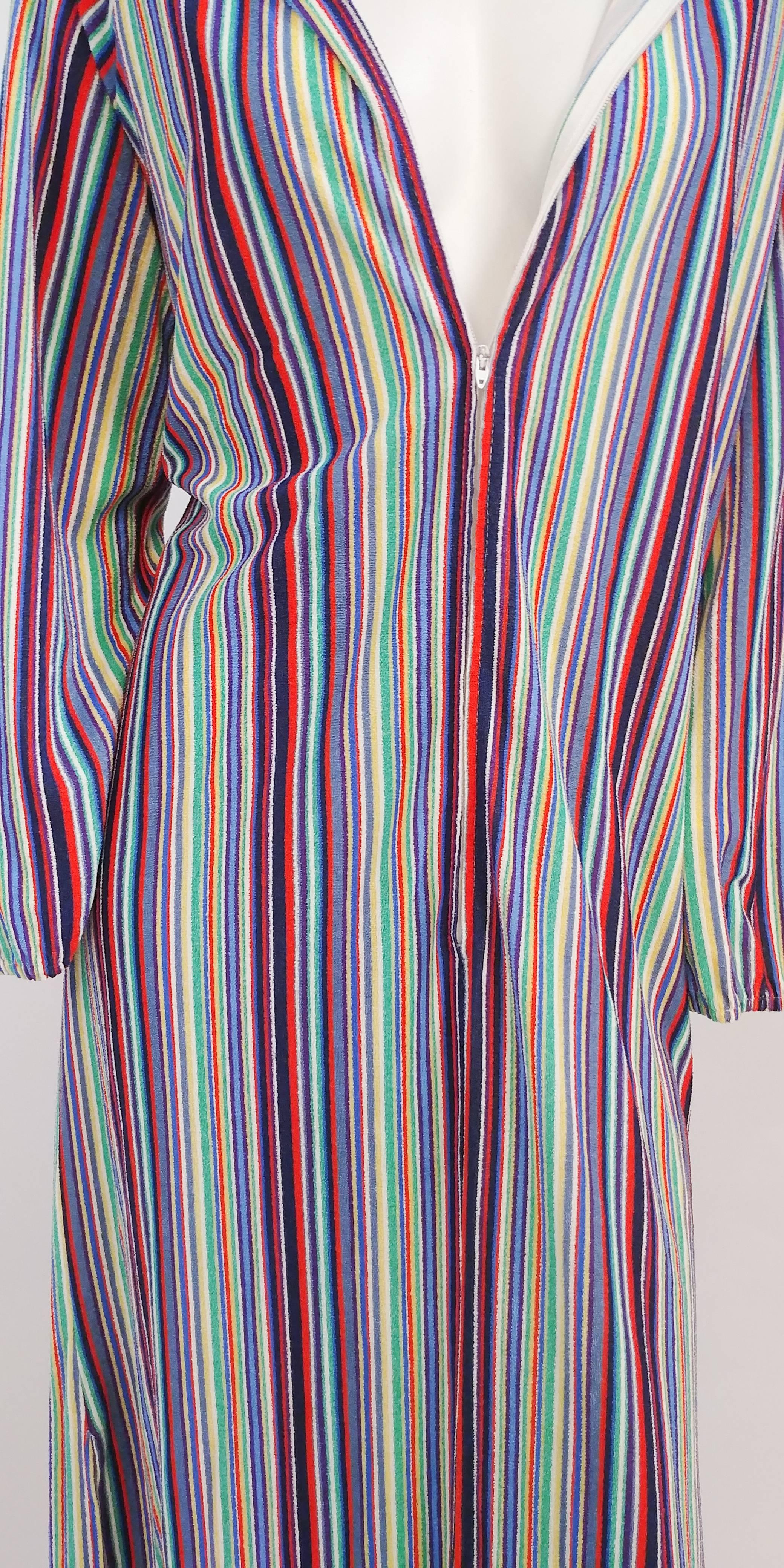 1970s Rainbow Striped Hooded Coverup In Excellent Condition For Sale In San Francisco, CA