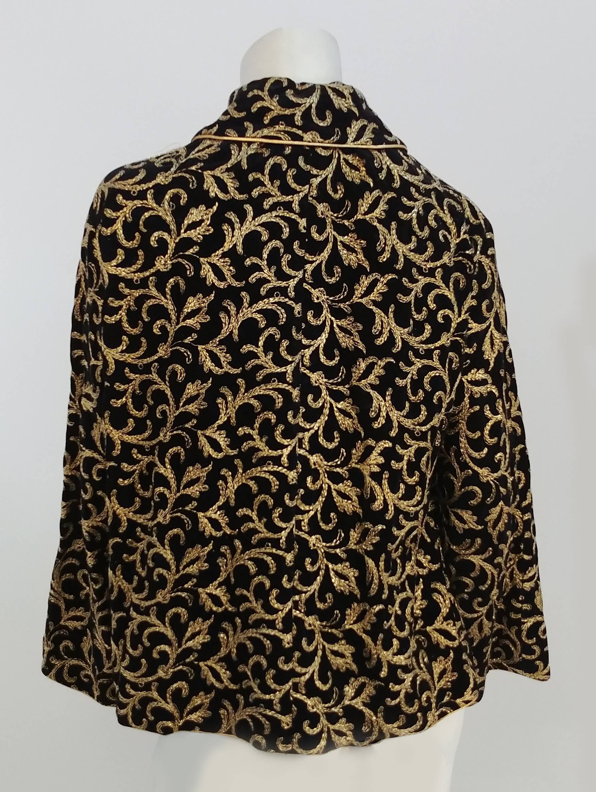 Black 1960s Velvet Jacket w/ Metallic Embroidery 