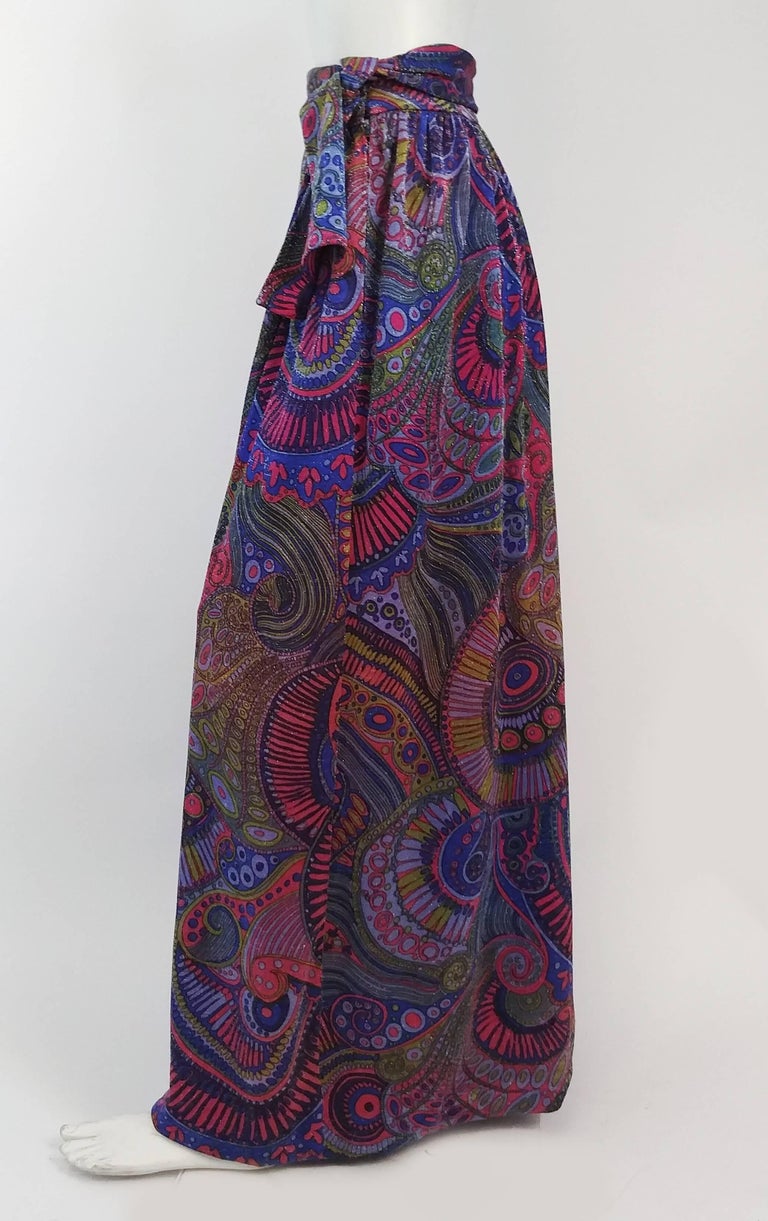 1970s Purple Metallic Psychedelic Couture Maxi Skirt In Excellent Condition For Sale In San Francisco, CA