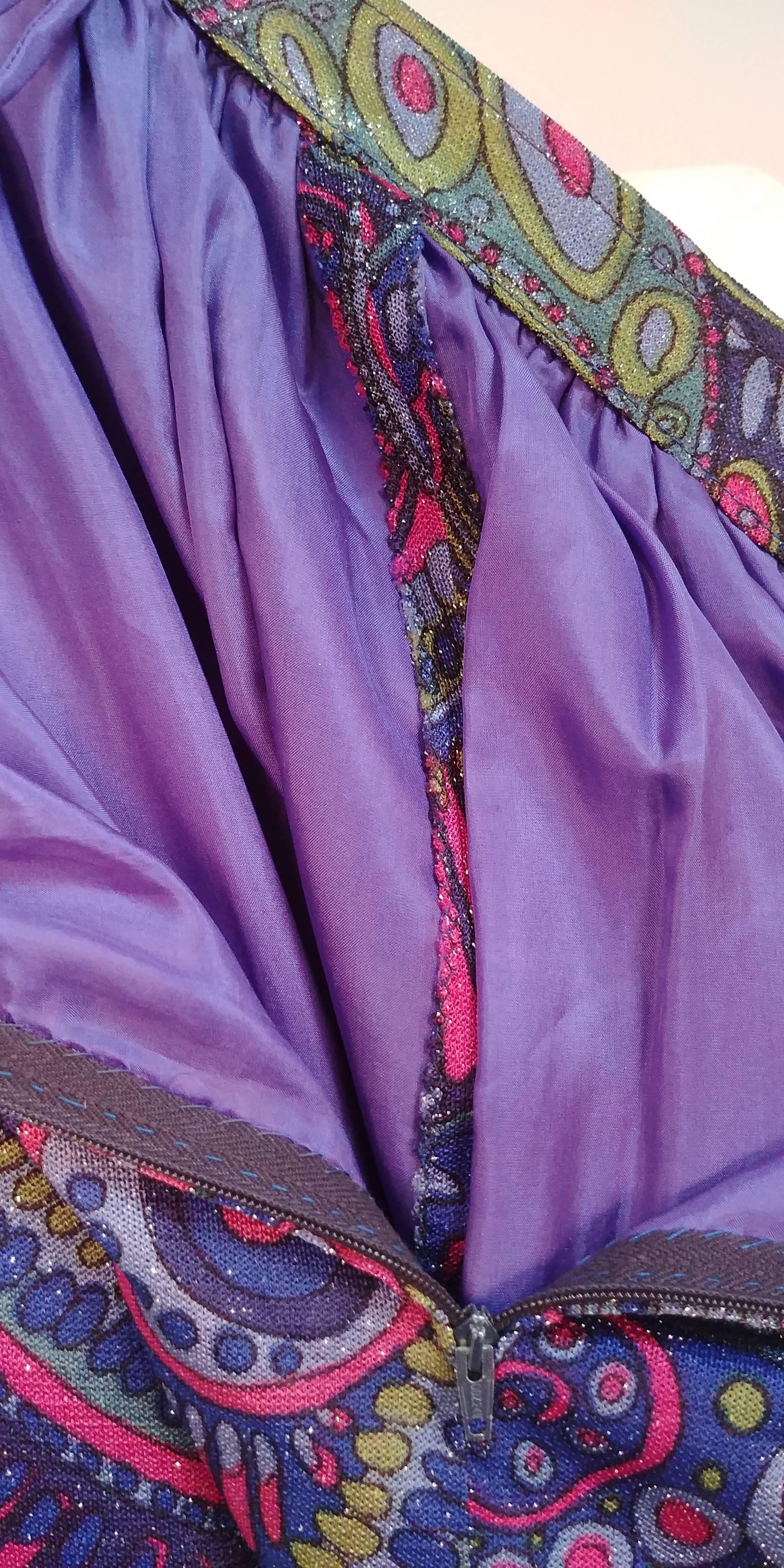 Black 1970s Purple Metallic Psychedelic Couture Maxi Skirt For Sale