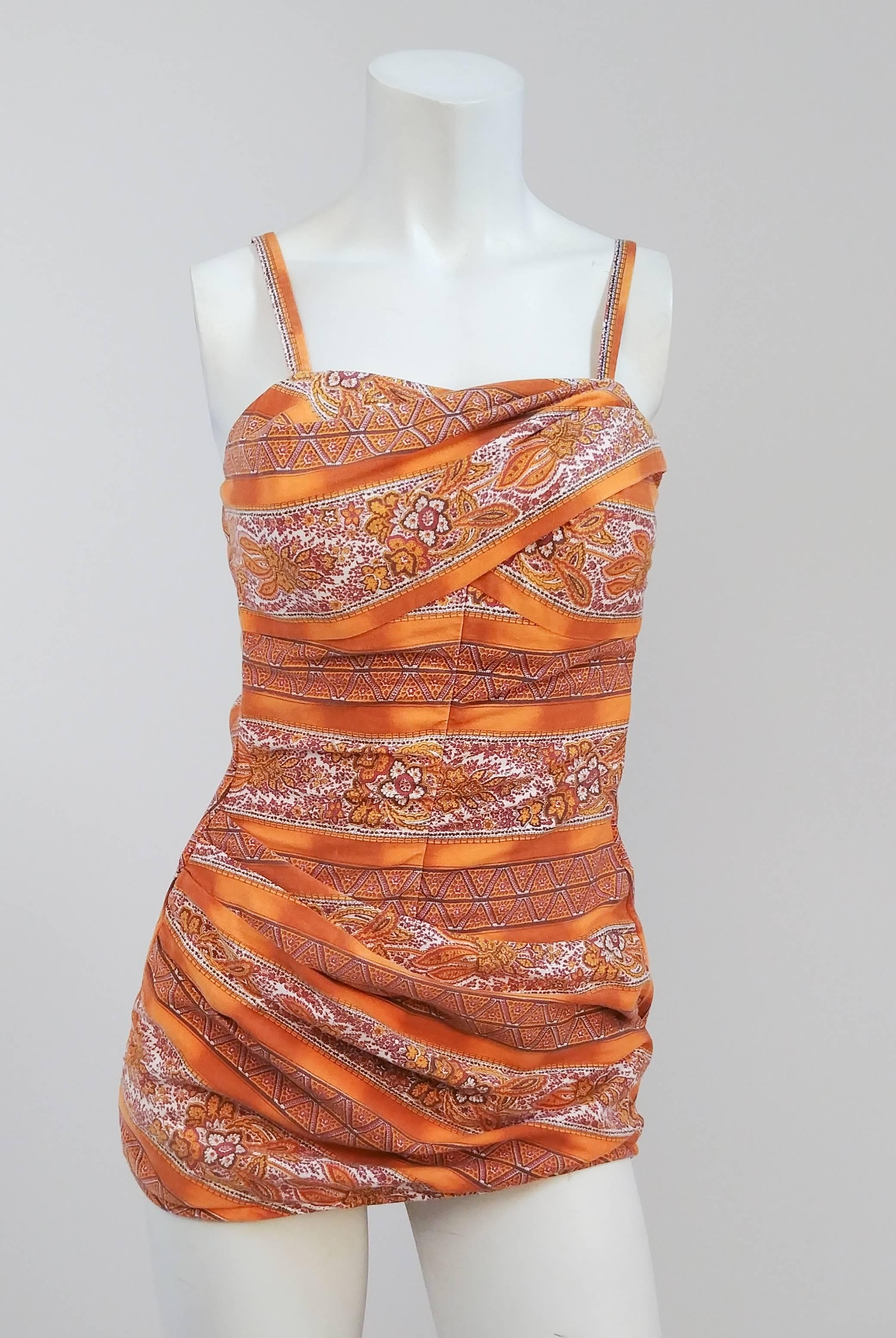 1950s Rose Marie Reid Classic Pinup Swimsuit. Draped fabric at bust and waist. There is some stretch: 34-36