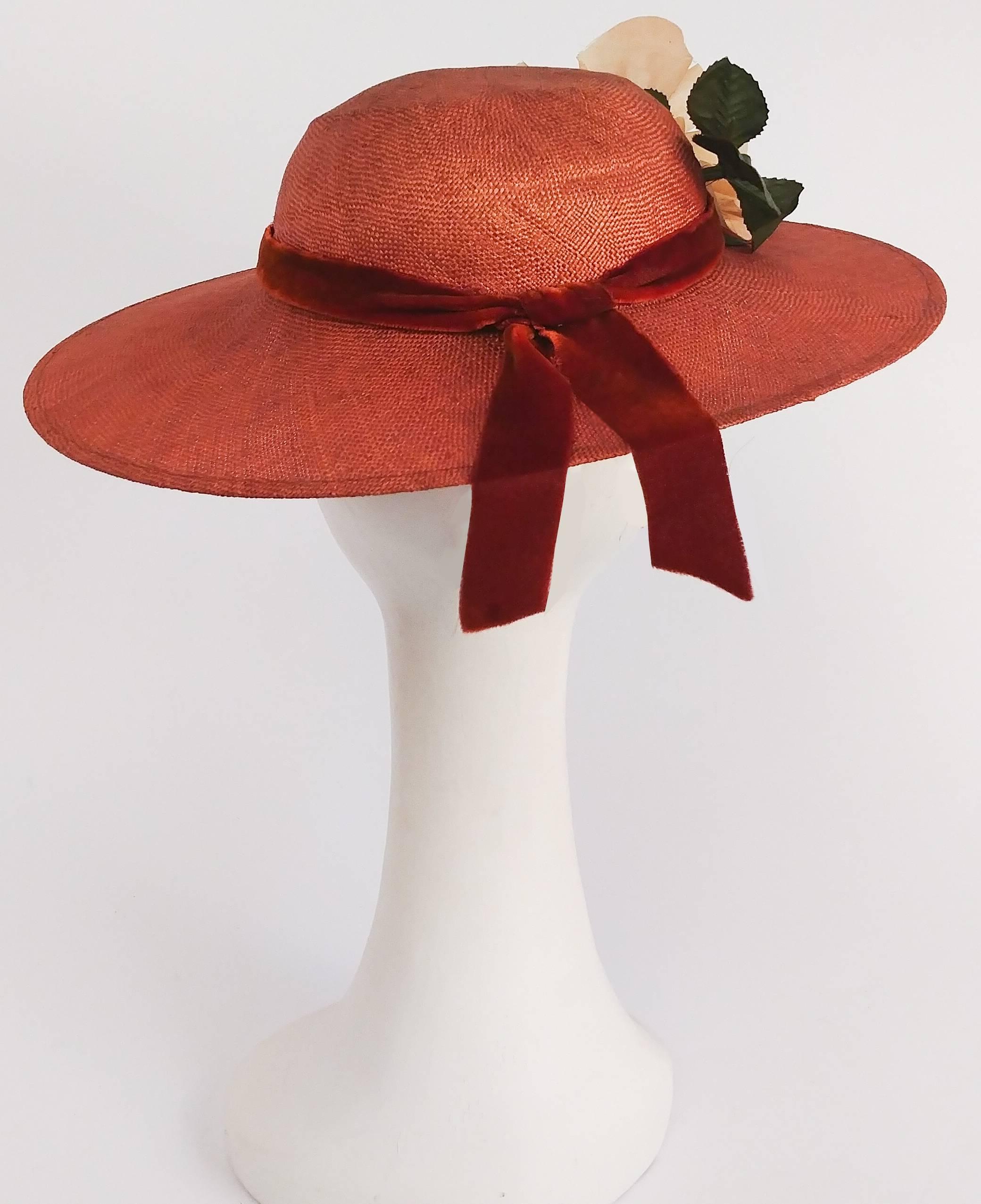 Brown 1930s Rust Straw Sun Hat