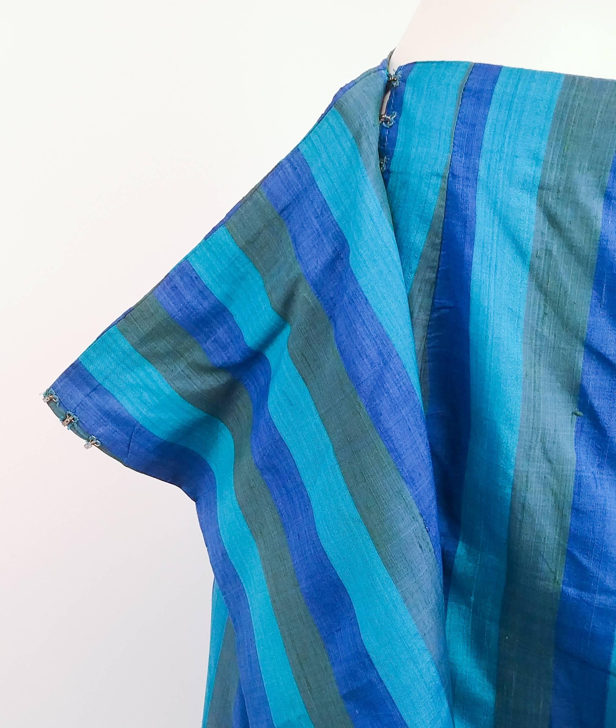 Blue 1960s Striped Silk Shantung Wrap Skirt