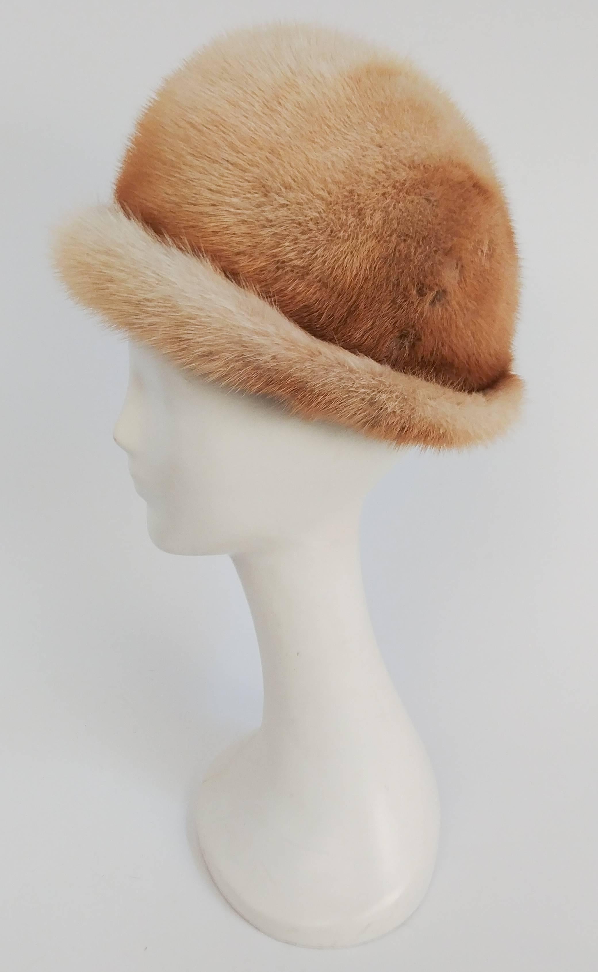 Brown 1960s Blonde Mink Cloche Hat