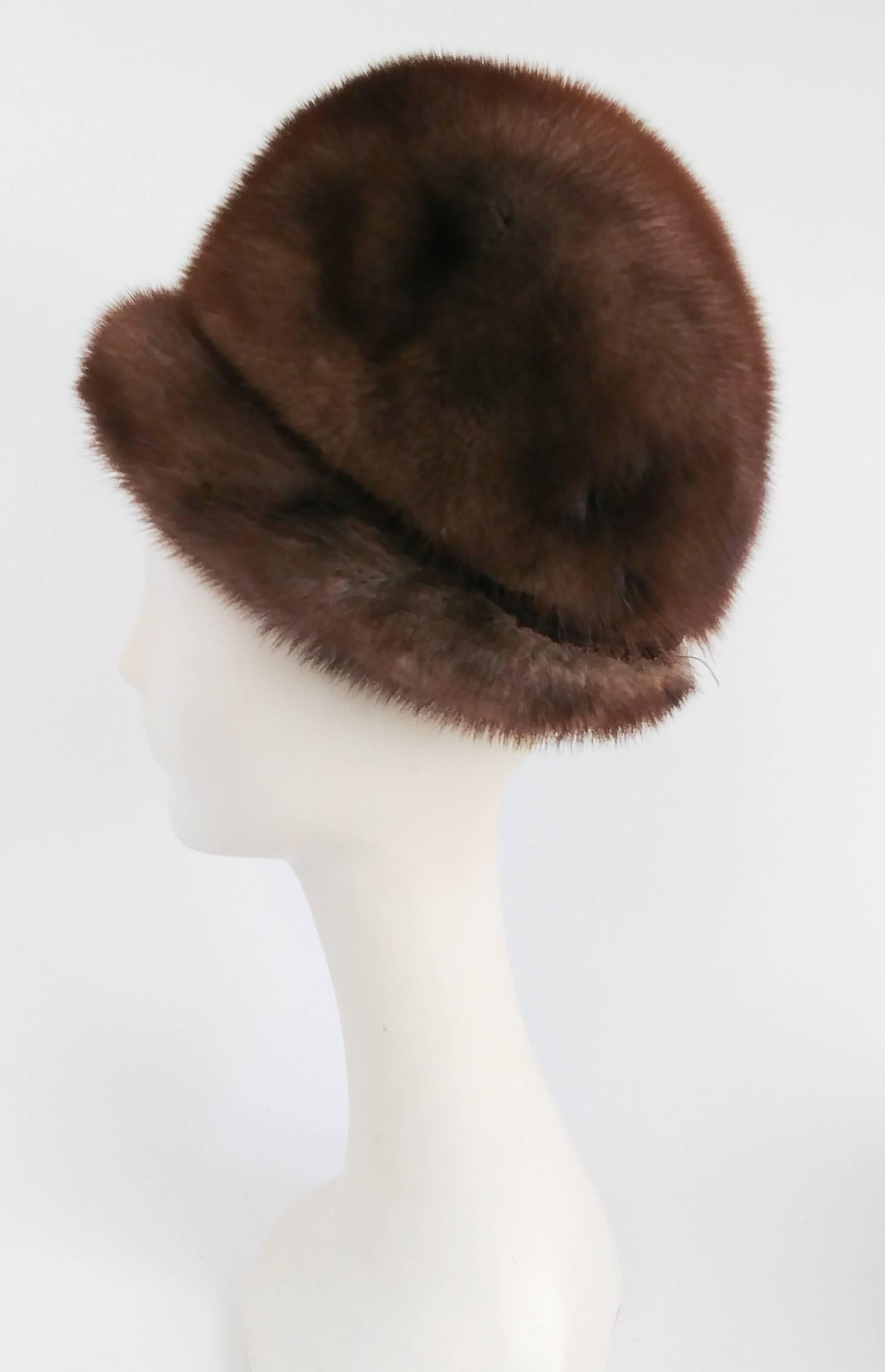 Black 1960s Taupe Mink Cloche Hat
