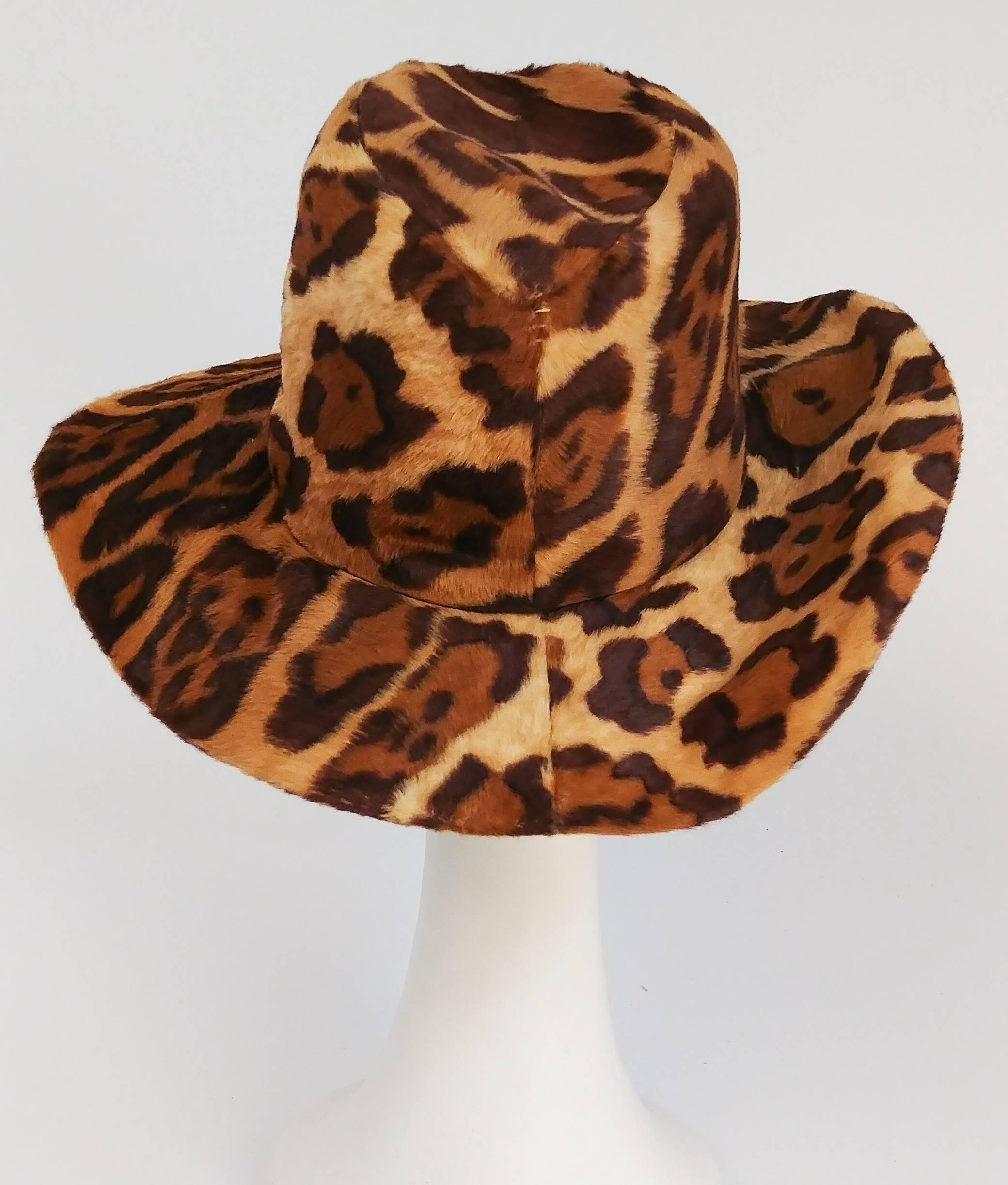Brown 1970s Adolfo II Animal Print Western Hat