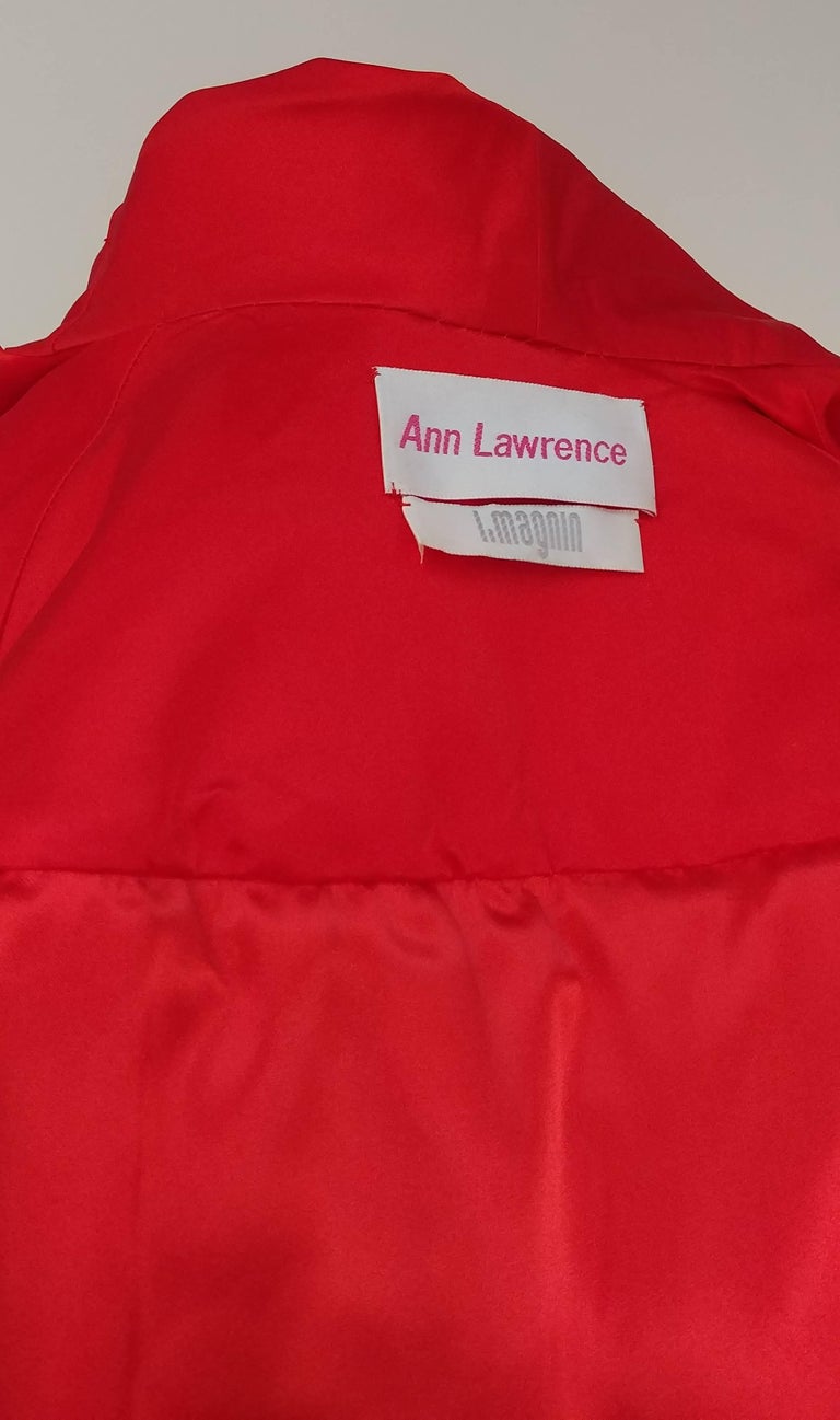 1980s Ann Lawrence Red Silk Satin Cape For Sale 3