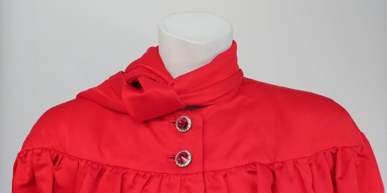 1980s Ann Lawrence Red Silk Satin Cape For Sale 1