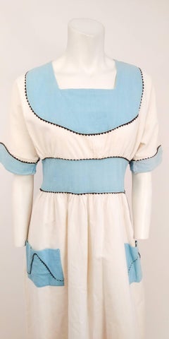 1920s Blue & White Lined Pinafore Dress