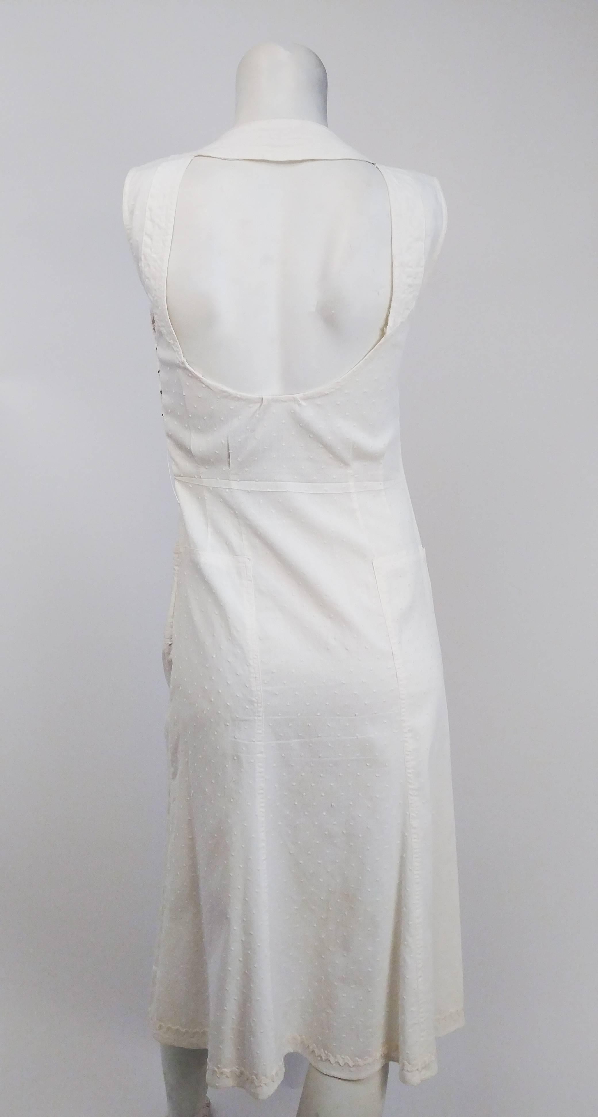 Gray 1920s White Swiss Dot Day Dress w/ Large Button Detail  For Sale