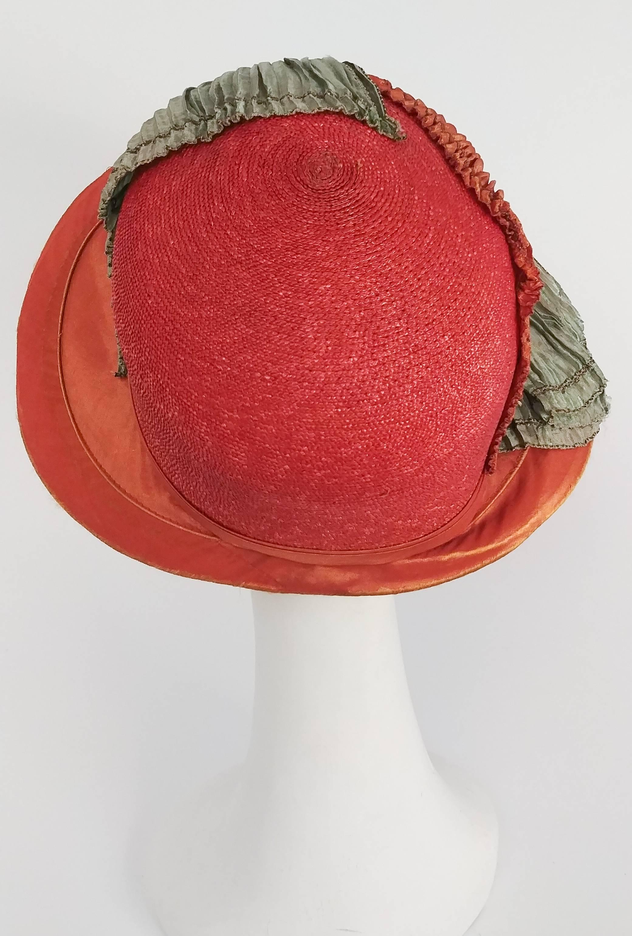 Women's 1920s Burnt Orange & Seafoam Green Wide Brim Cloche Hat