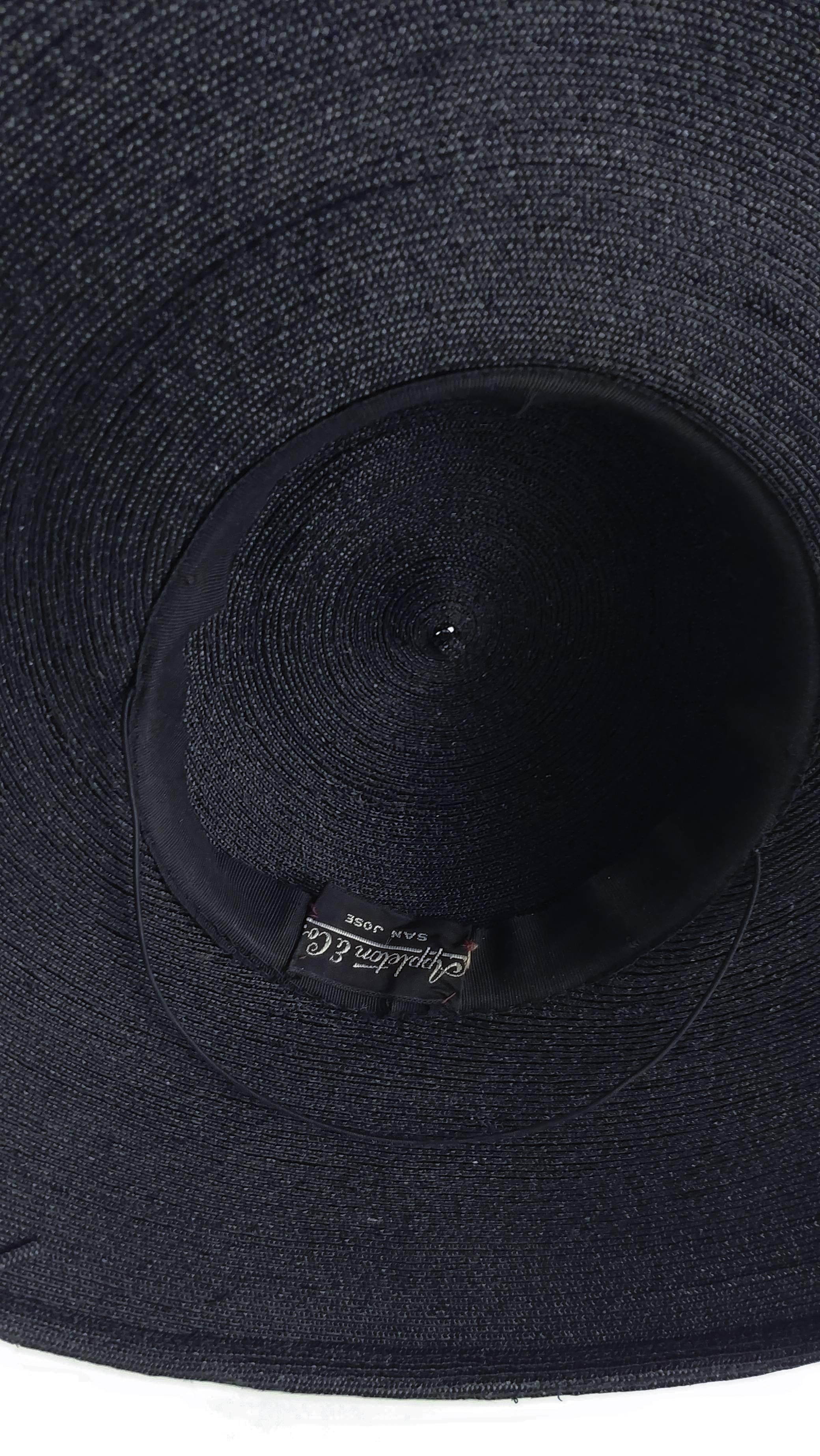 1950s Black Woven Sun Hat w/ Large Bow In Excellent Condition In San Francisco, CA