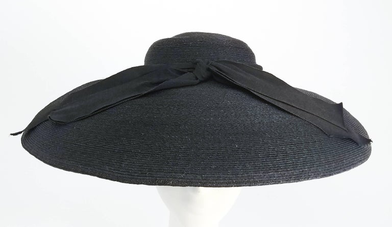 1950s Black Woven Sun Hat w/ Large Bow at 1stDibs | 1950s sun hats