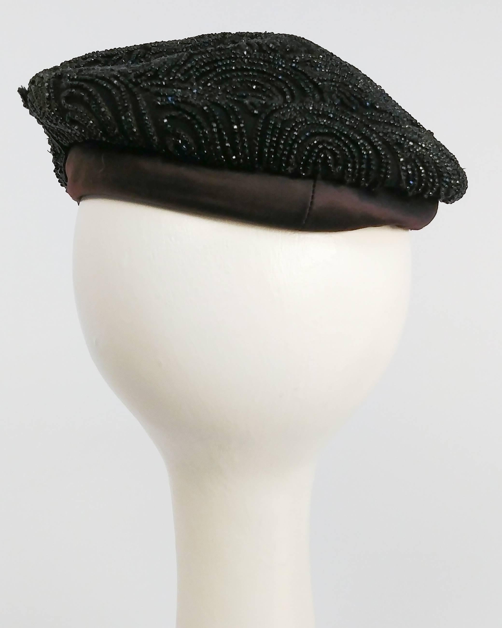 Women's 1940s Black Beaded Beret