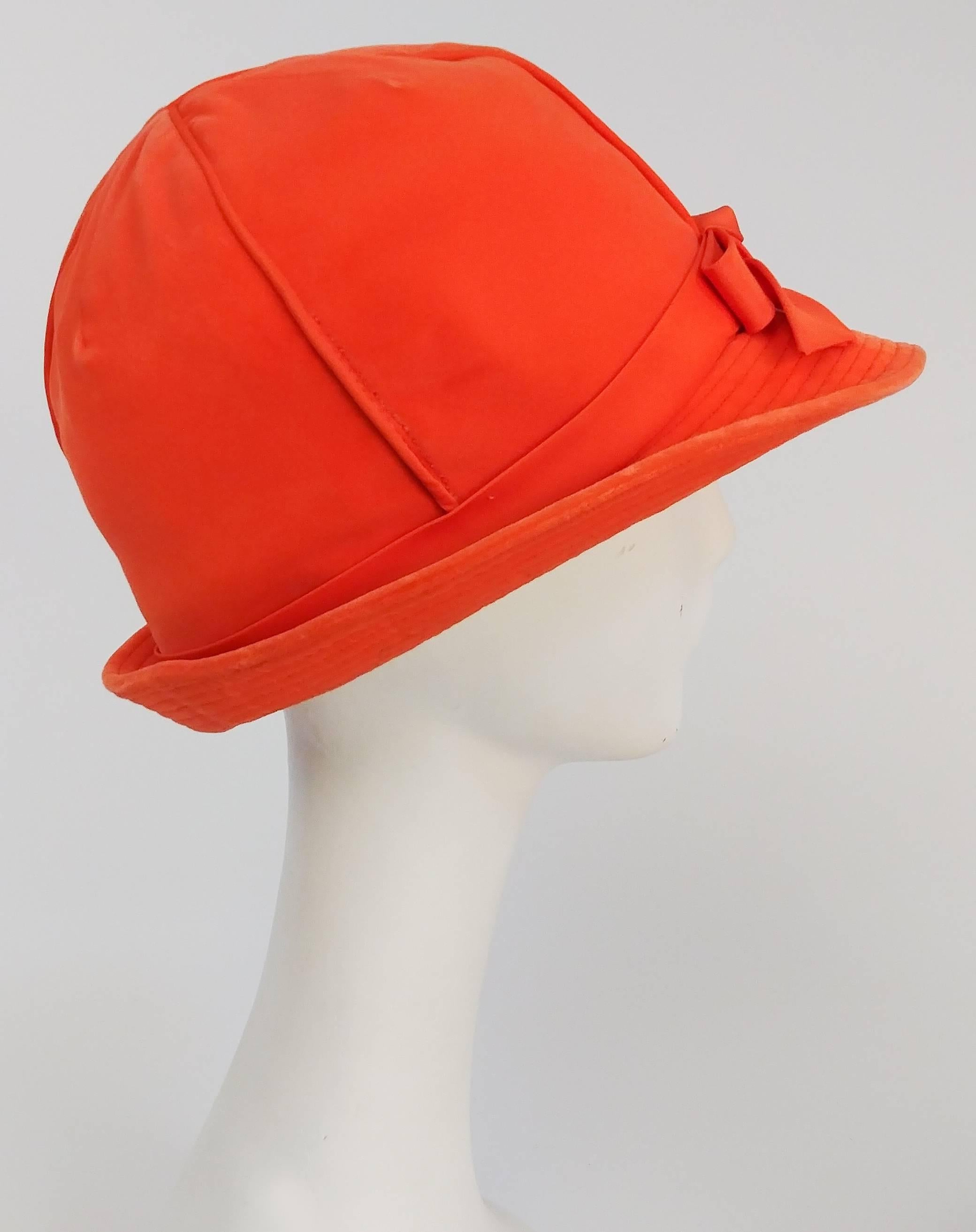 Red 1960s Orange Mod Velvet Cloche Hat For Sale