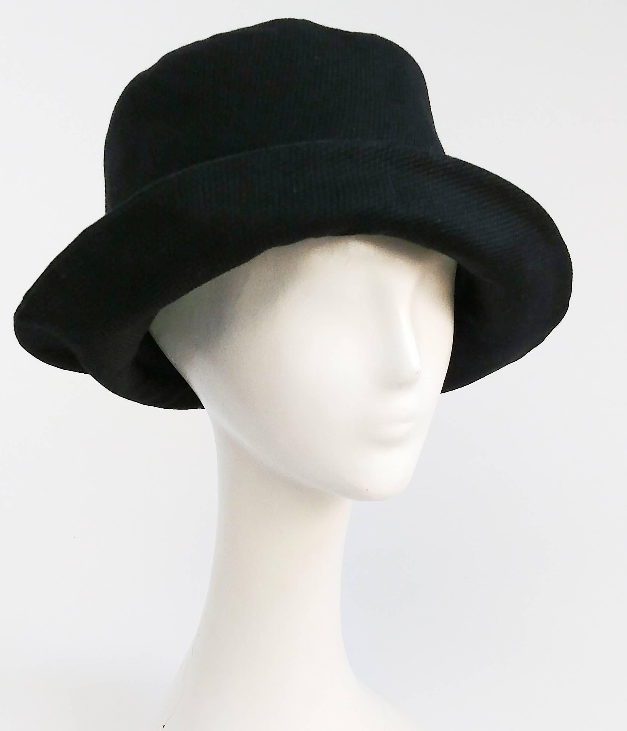 1960s Mod Black Pique Bucket Hat. Light cotton hat, great for warmer weather, lined with cotton twill. 21