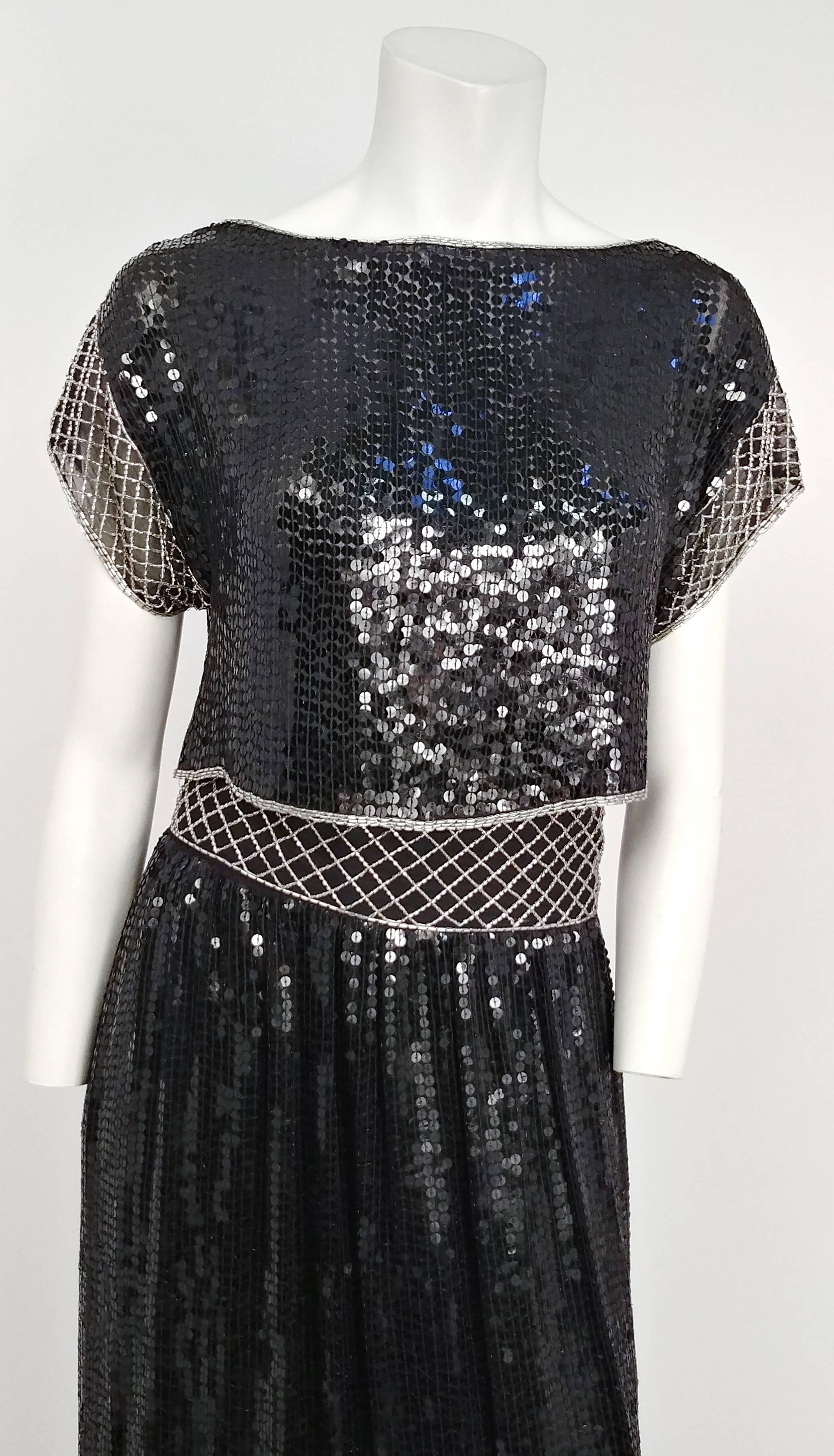 Black 1980s St. Martin Sequins Skirt & Top Set