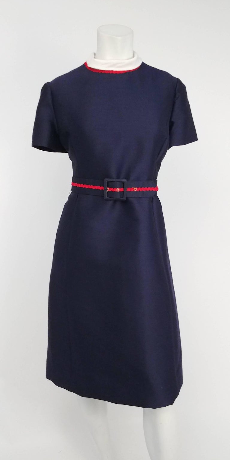 1960s I. Magnin Navy Blue and Red Dress and Coat Set at 1stDibs