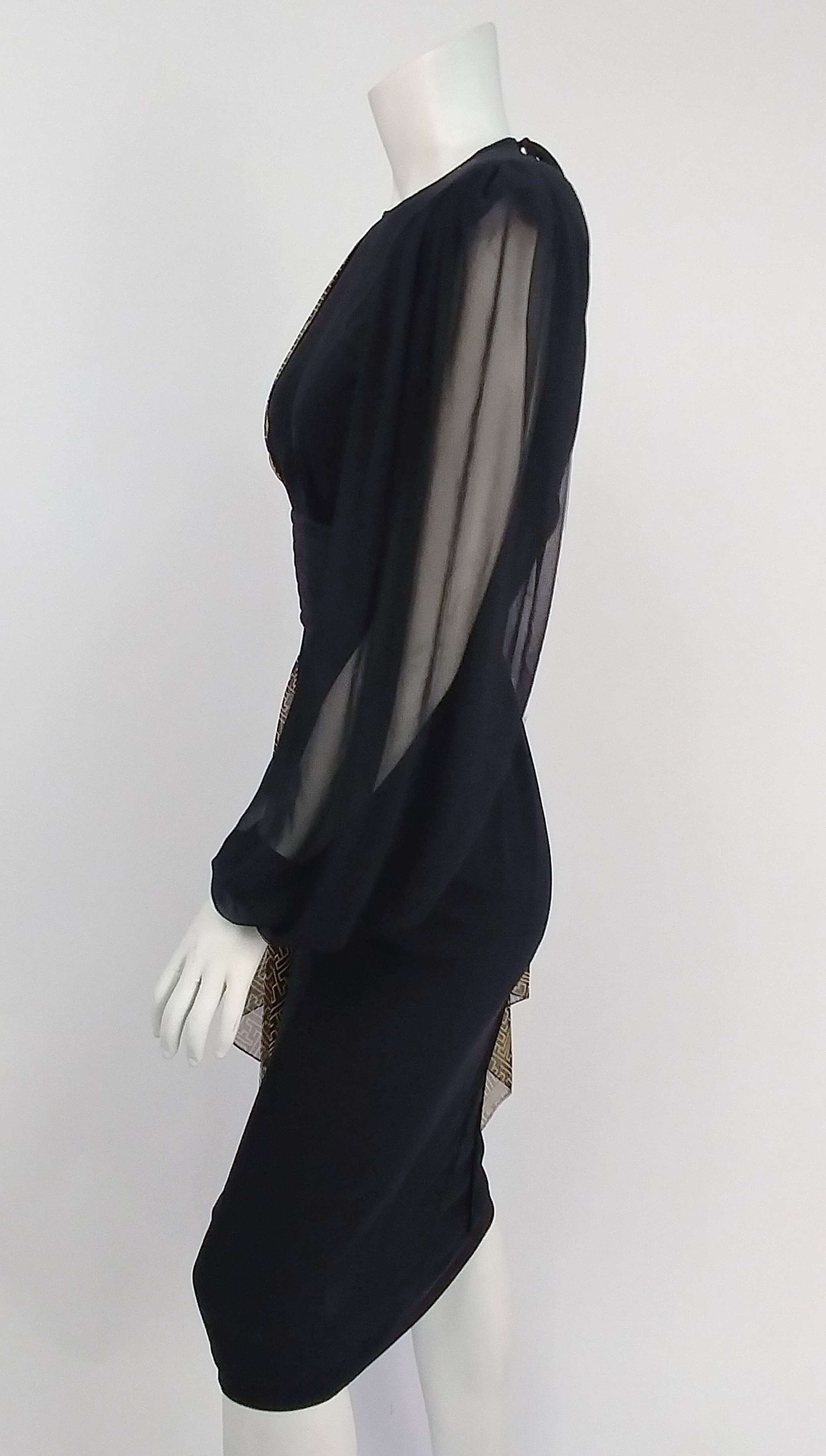 1980s Black Asymmetric Draped Chiffon Dress  In Excellent Condition In San Francisco, CA