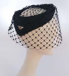 1960s Black Veil Cocktail Hat