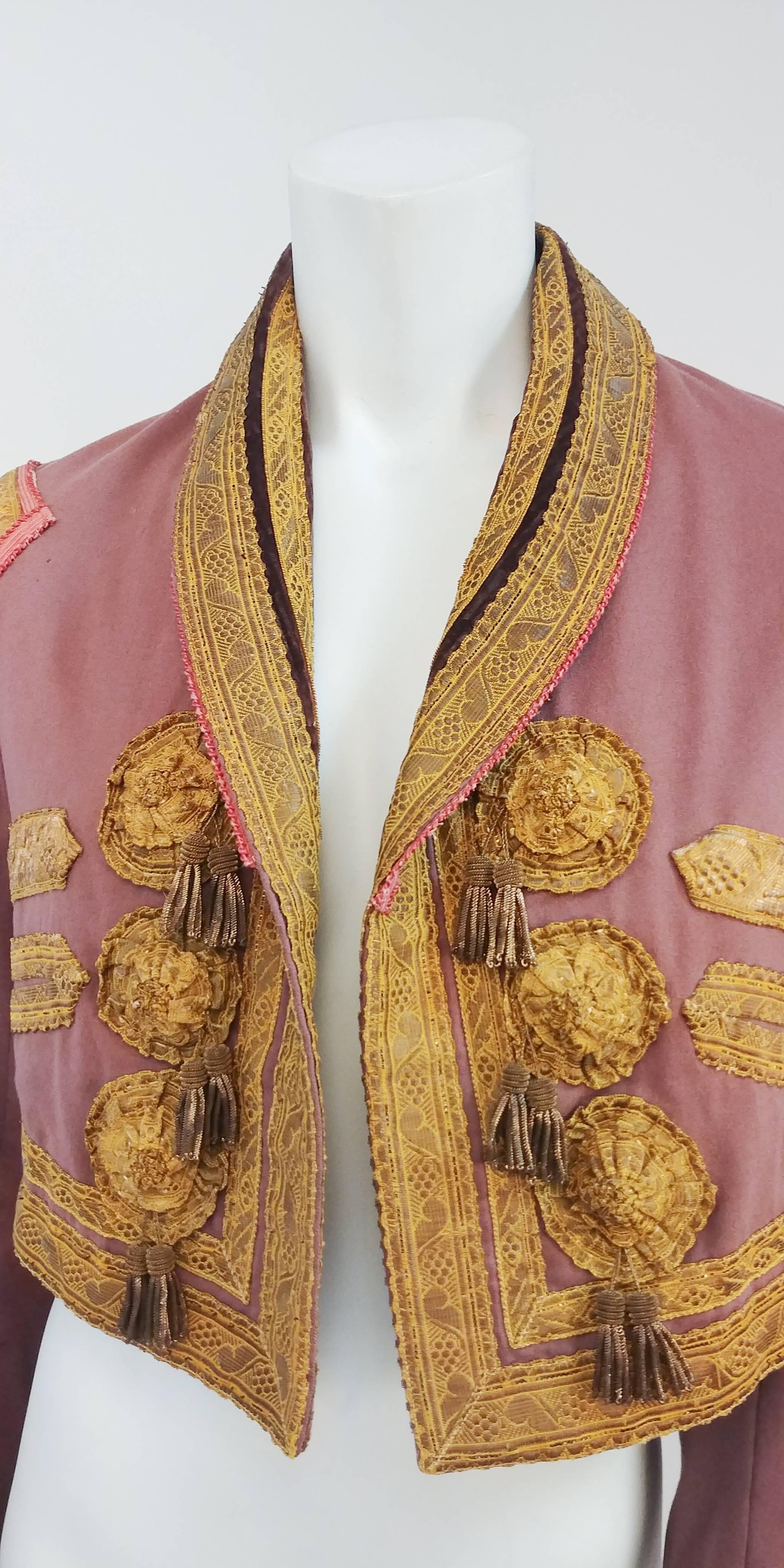 Women's or Men's 1900s Cropped Jacket w/ Brass Tassels 
