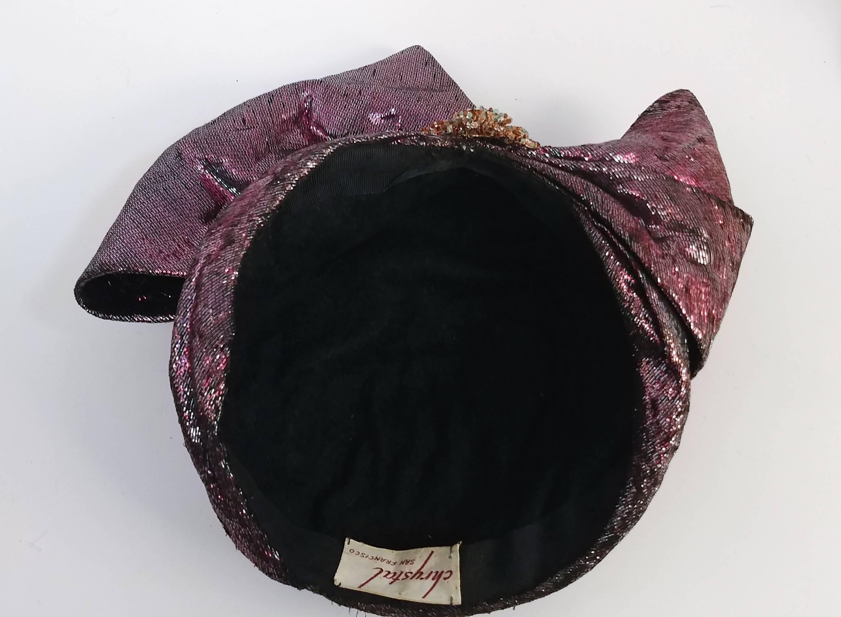 1980s Metallic Pink/Purple Wrapped Turban Hat w/ Bow   1