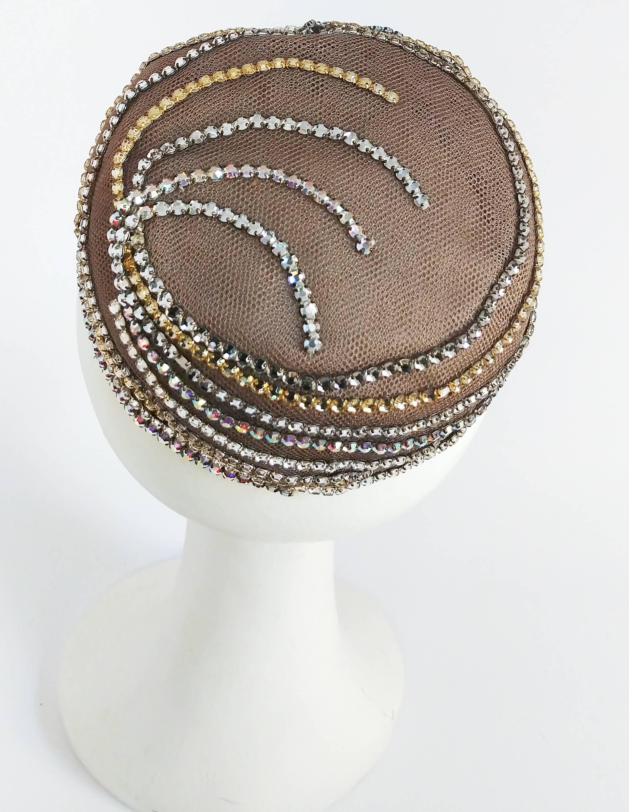 Women's or Men's 1960s Small Hat w/ Rhinestone Swirls For Sale