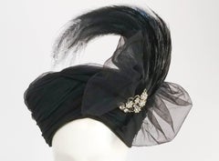 1980s Tulle Turban w/ & Rhinestone Brooch