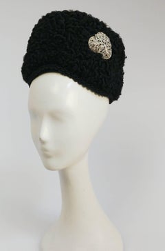 1960s Persian Lamb Hat w/ Rhinestone Brooch