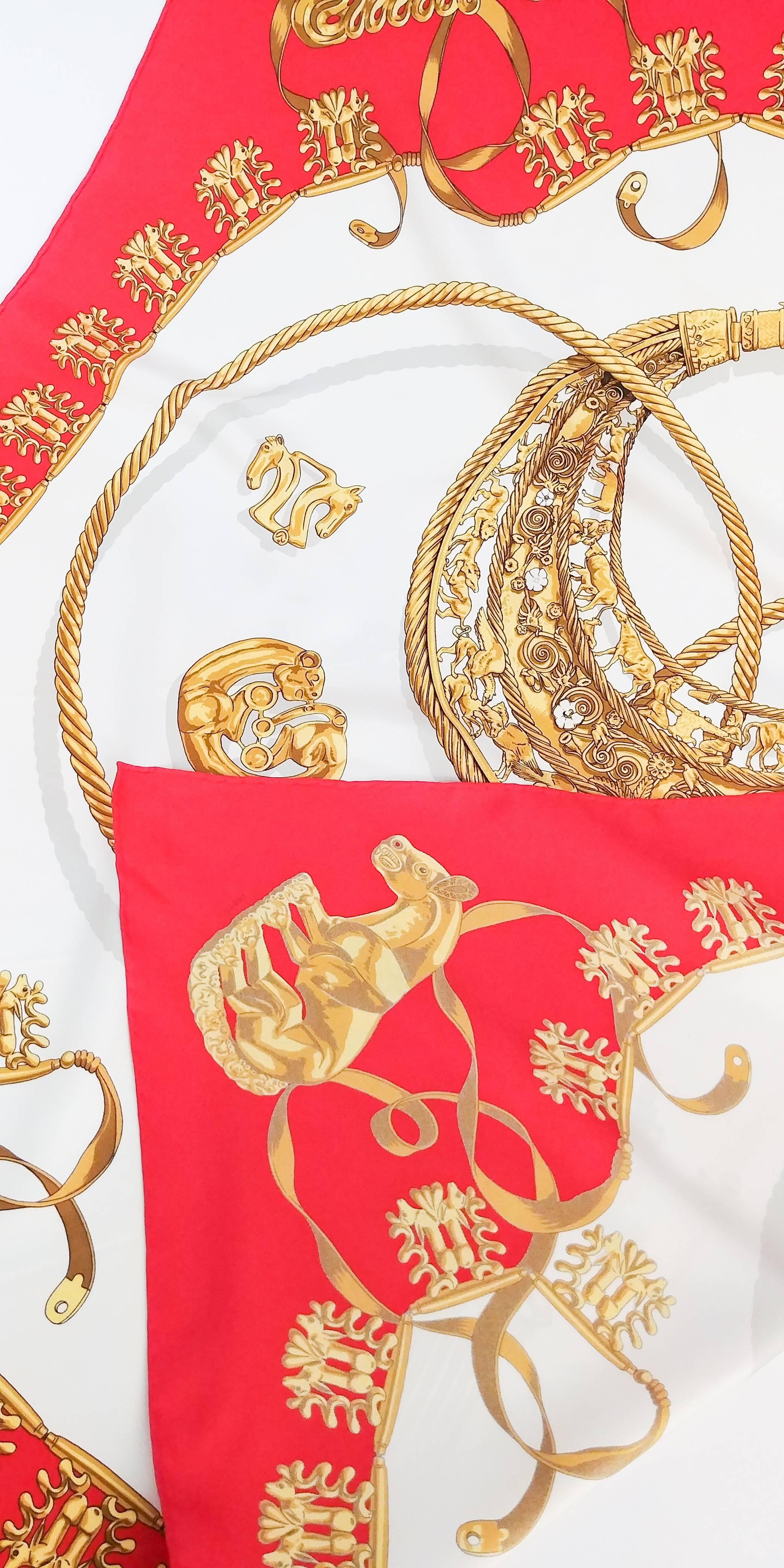 Hermes Red Les Cavaliers D'Or Scarf 1