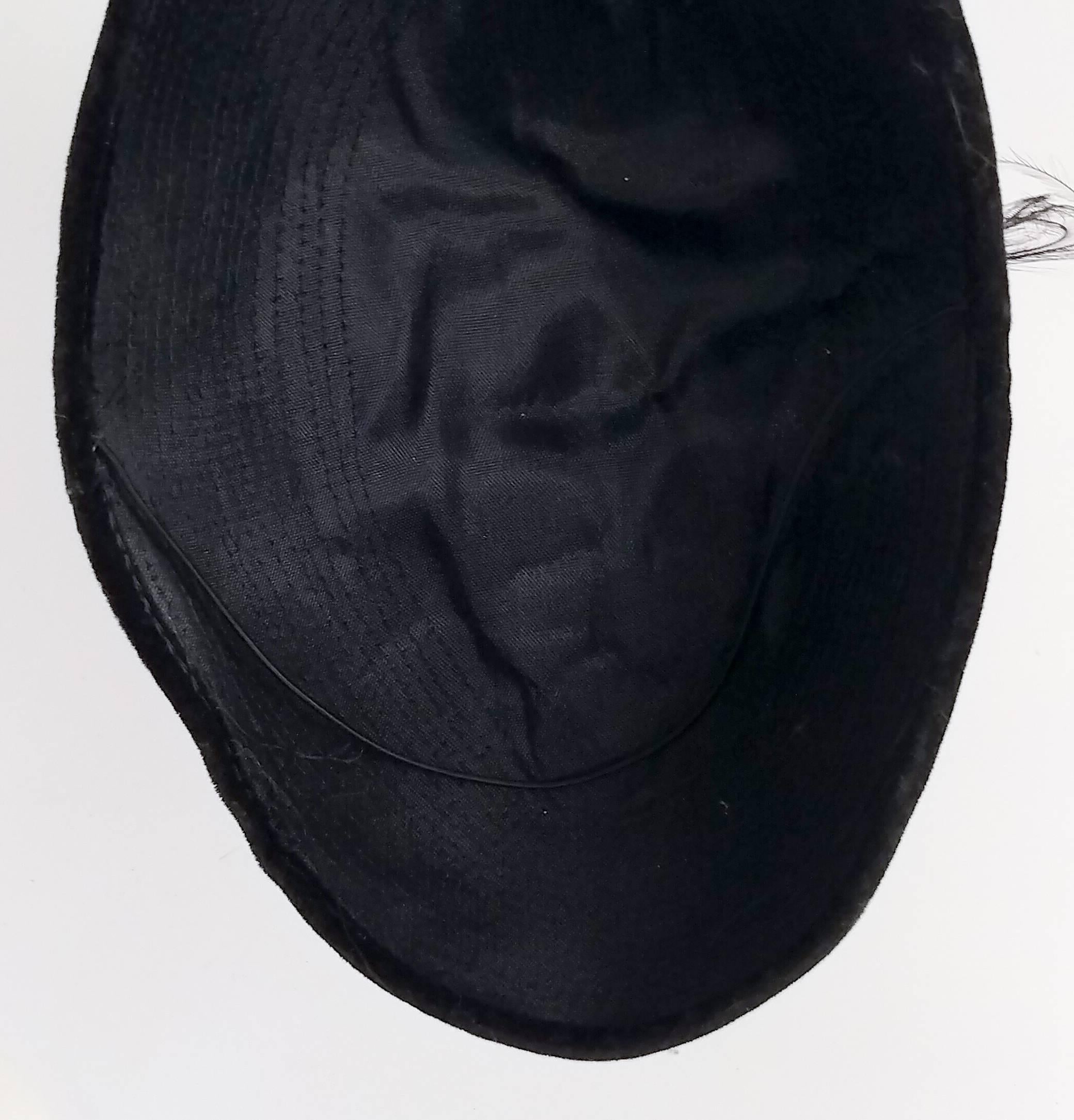 1930s Gold Sequin Black Cocktail Hat with Feather 1
