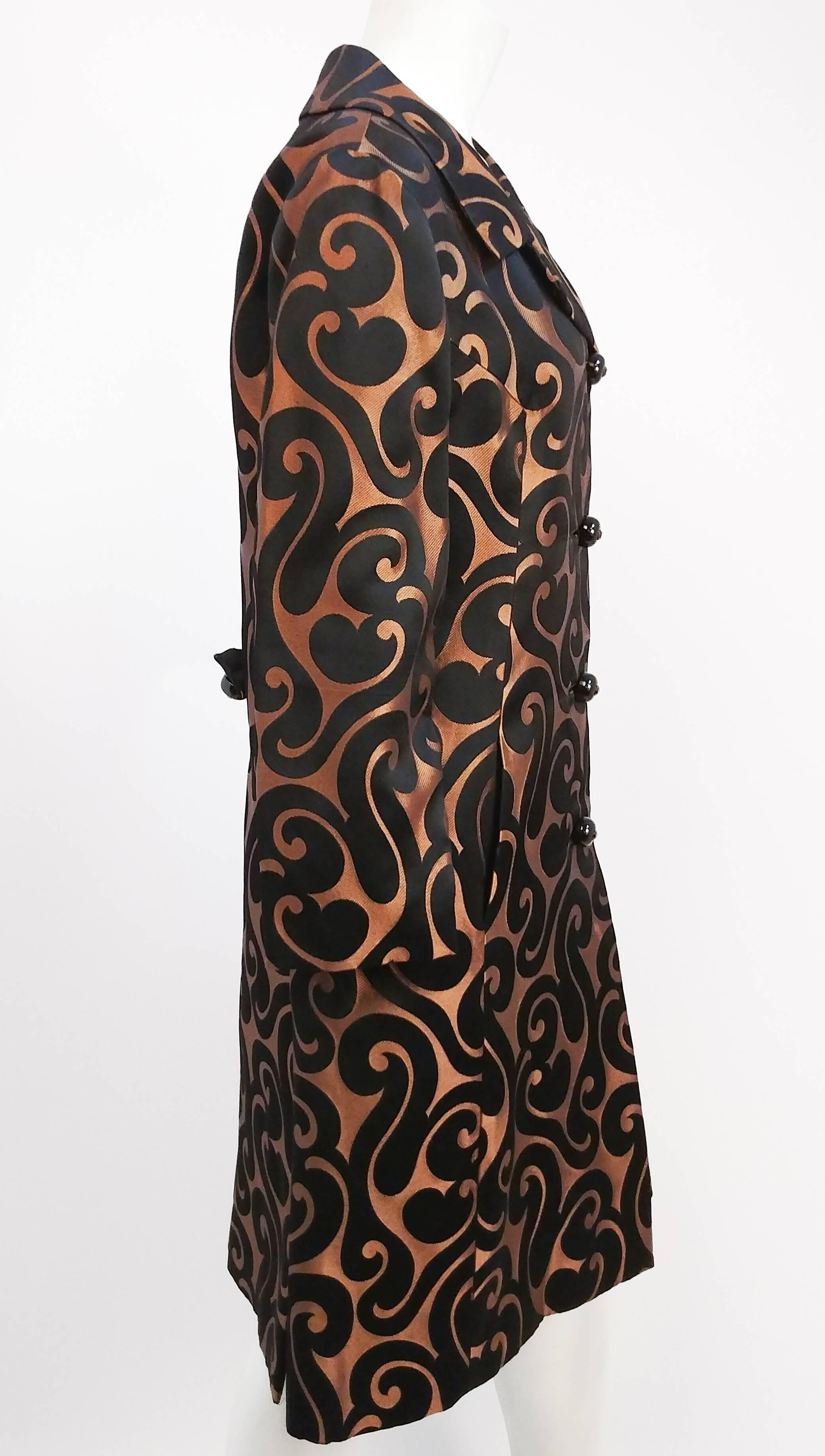 Black 1960s Brocade Swirl Coat For Sale