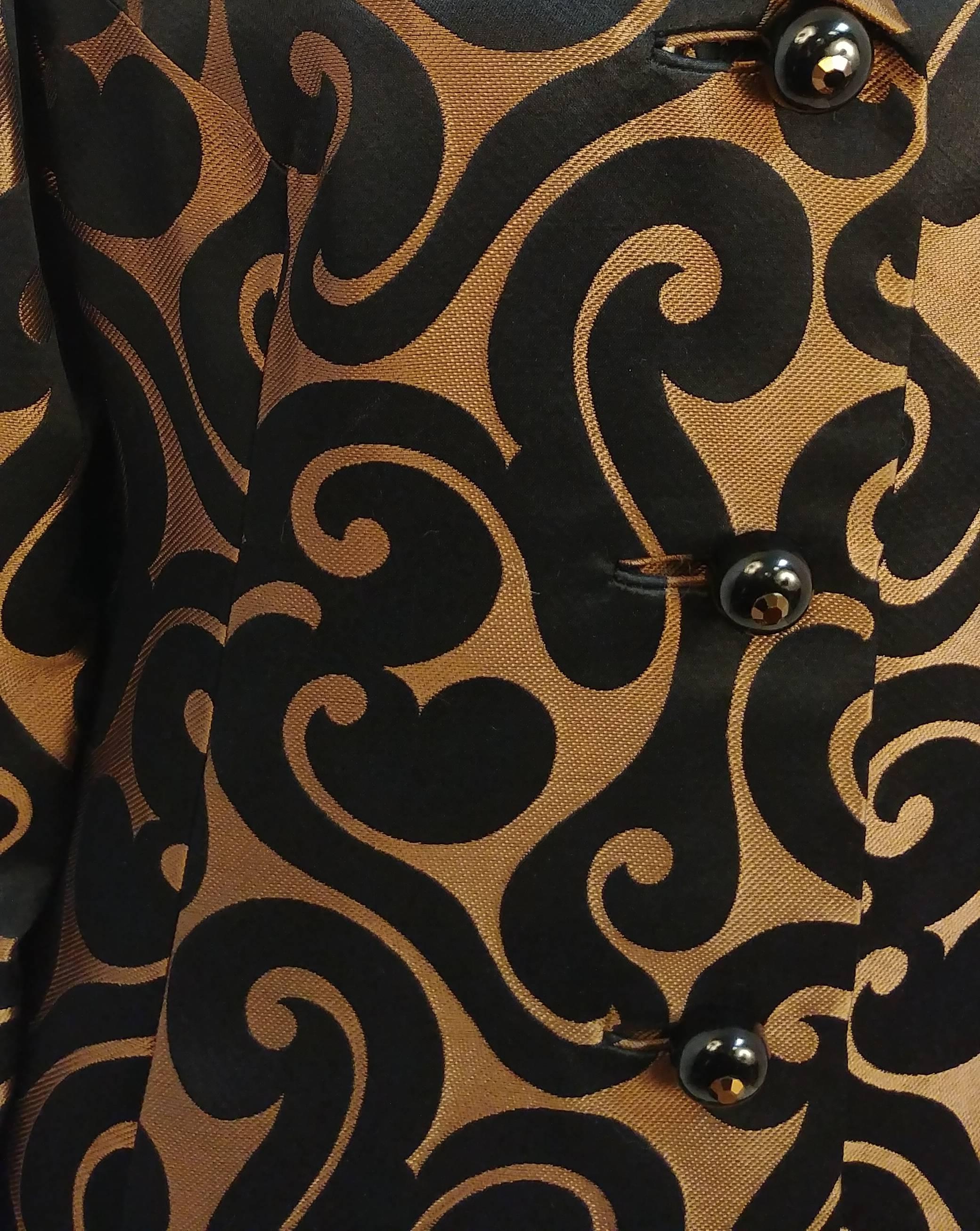 1960s Brocade Swirl Coat. Rhinestone buttons. 