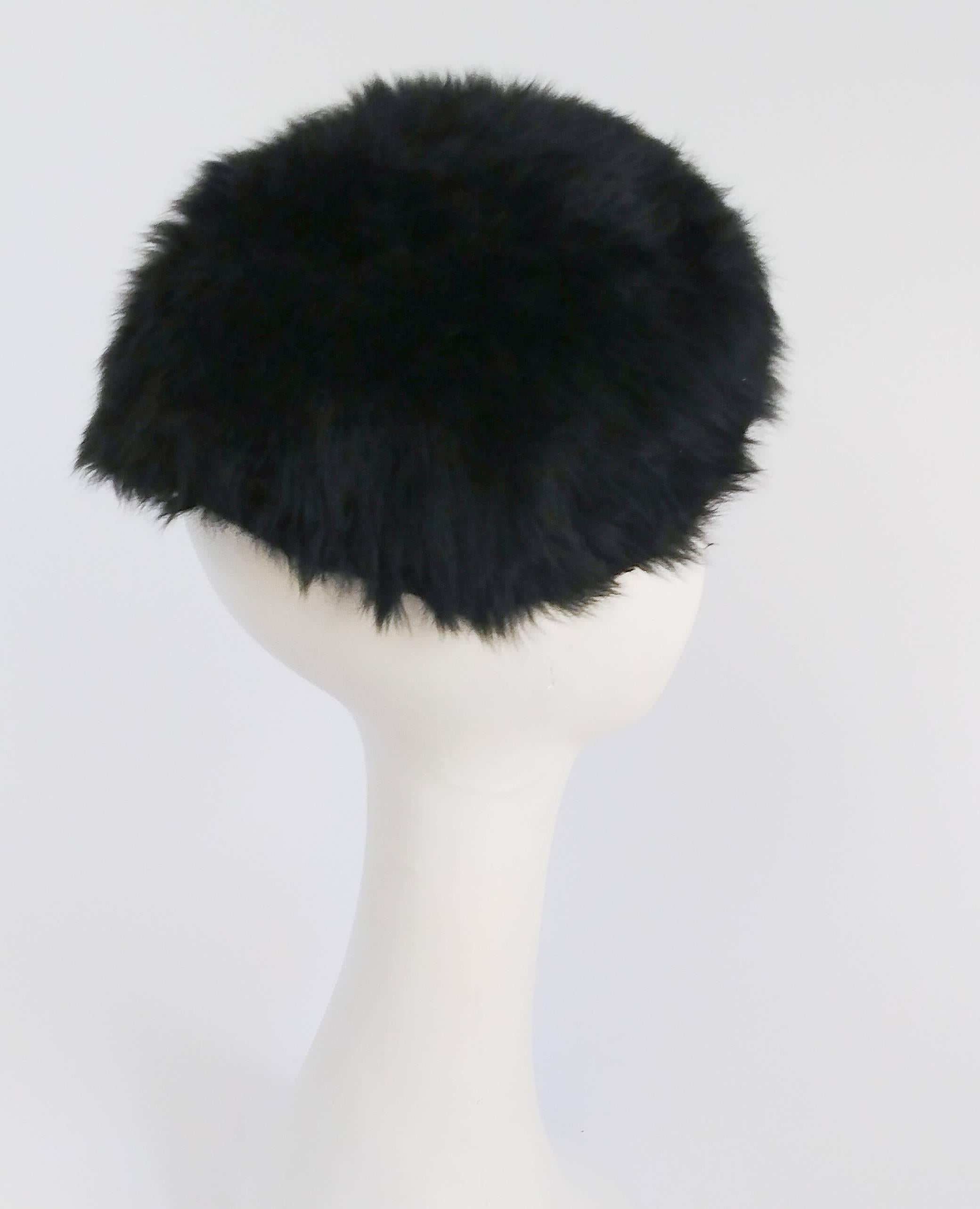 1960s Black Rabbit Fur Mod Cap w/ Brim For Sale 2