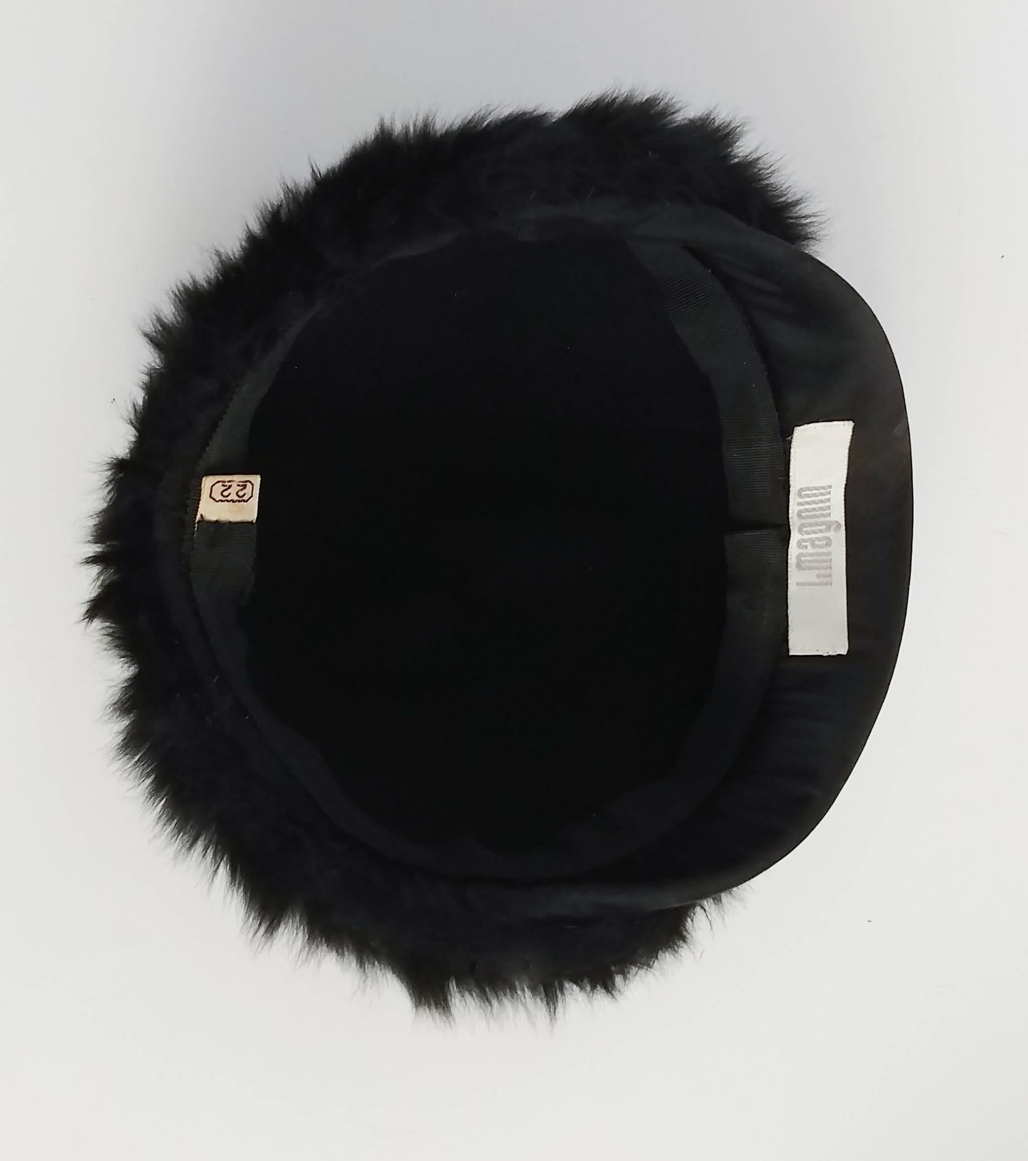 1960s Black Rabbit Fur Mod Cap w/ Brim For Sale 3